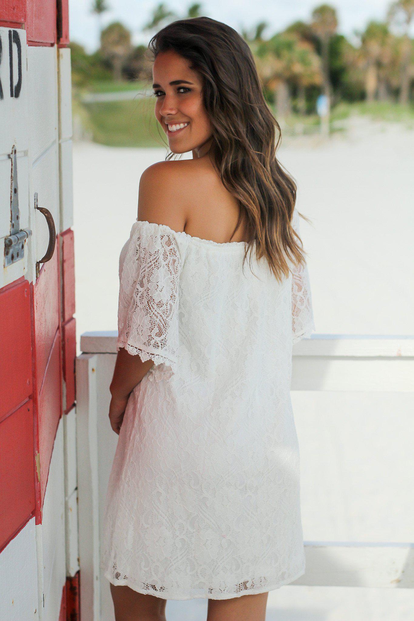 Adorable Ivory Off-Shoulder Short Lace Dress for Summer