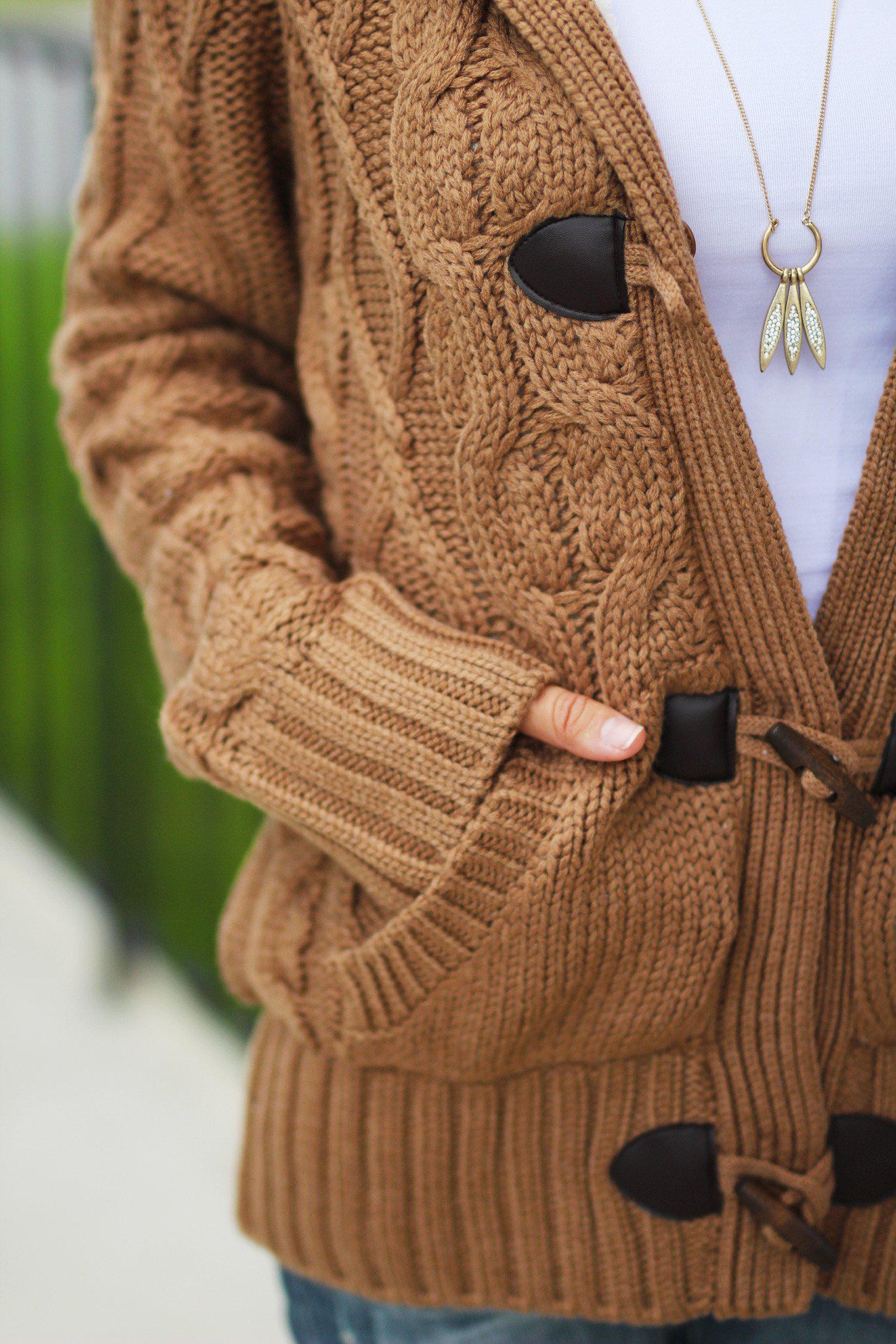 Gorgeous Camel Knitted Hooded Sweater with Faux Fur Trim