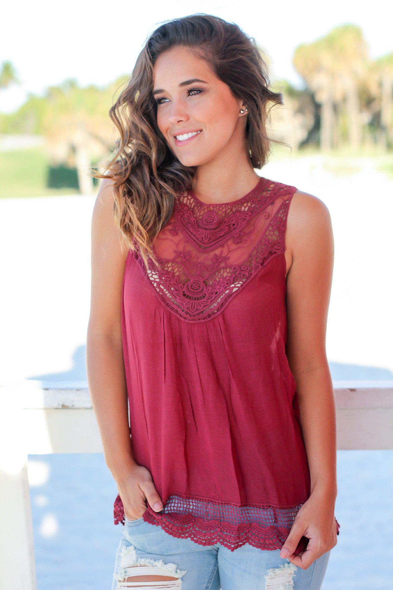 Stylish Burgundy Lace Women's Summer Top