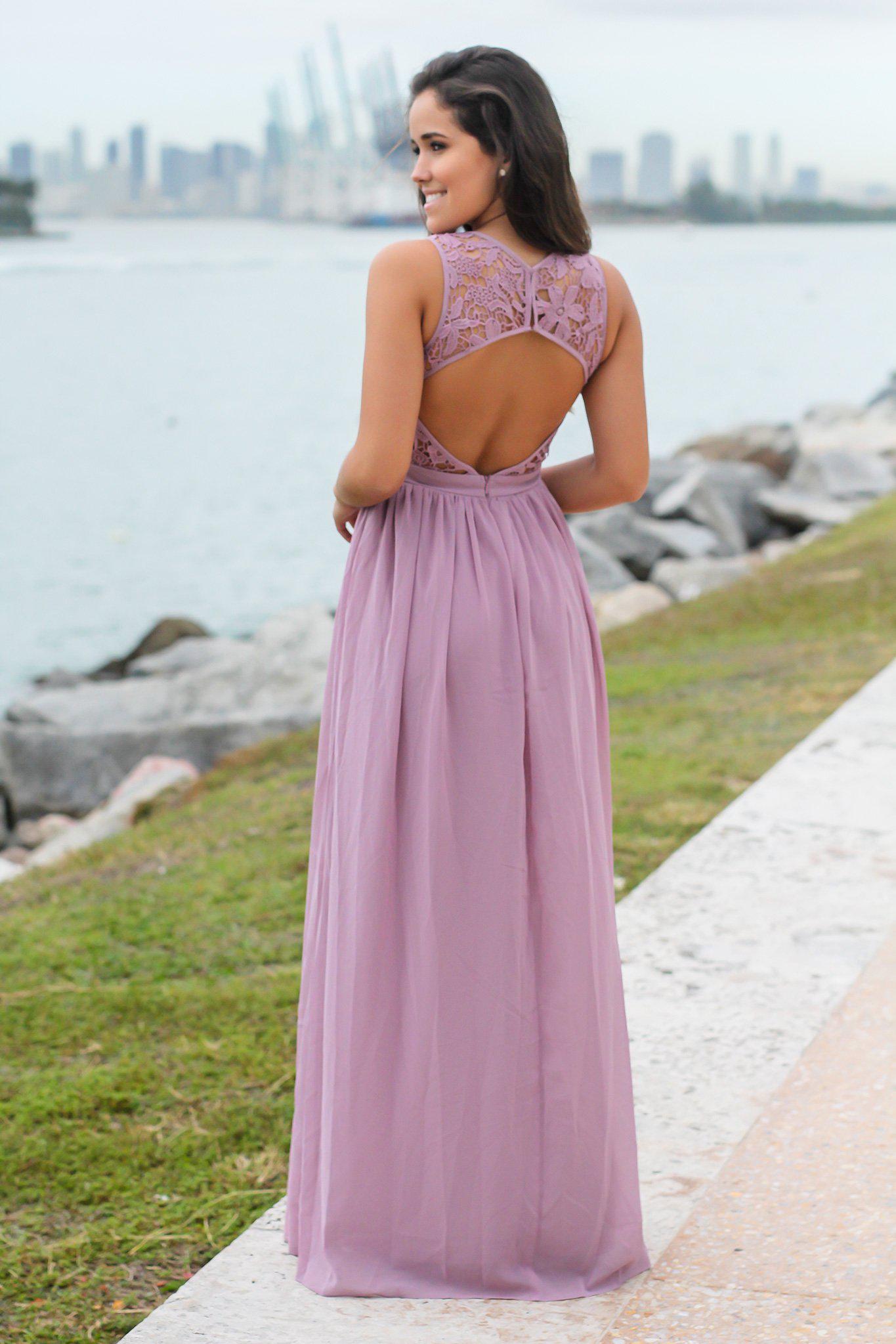 Gorgeous Open - Back Mauve Crochet Maxi Dress for Bridesmaids