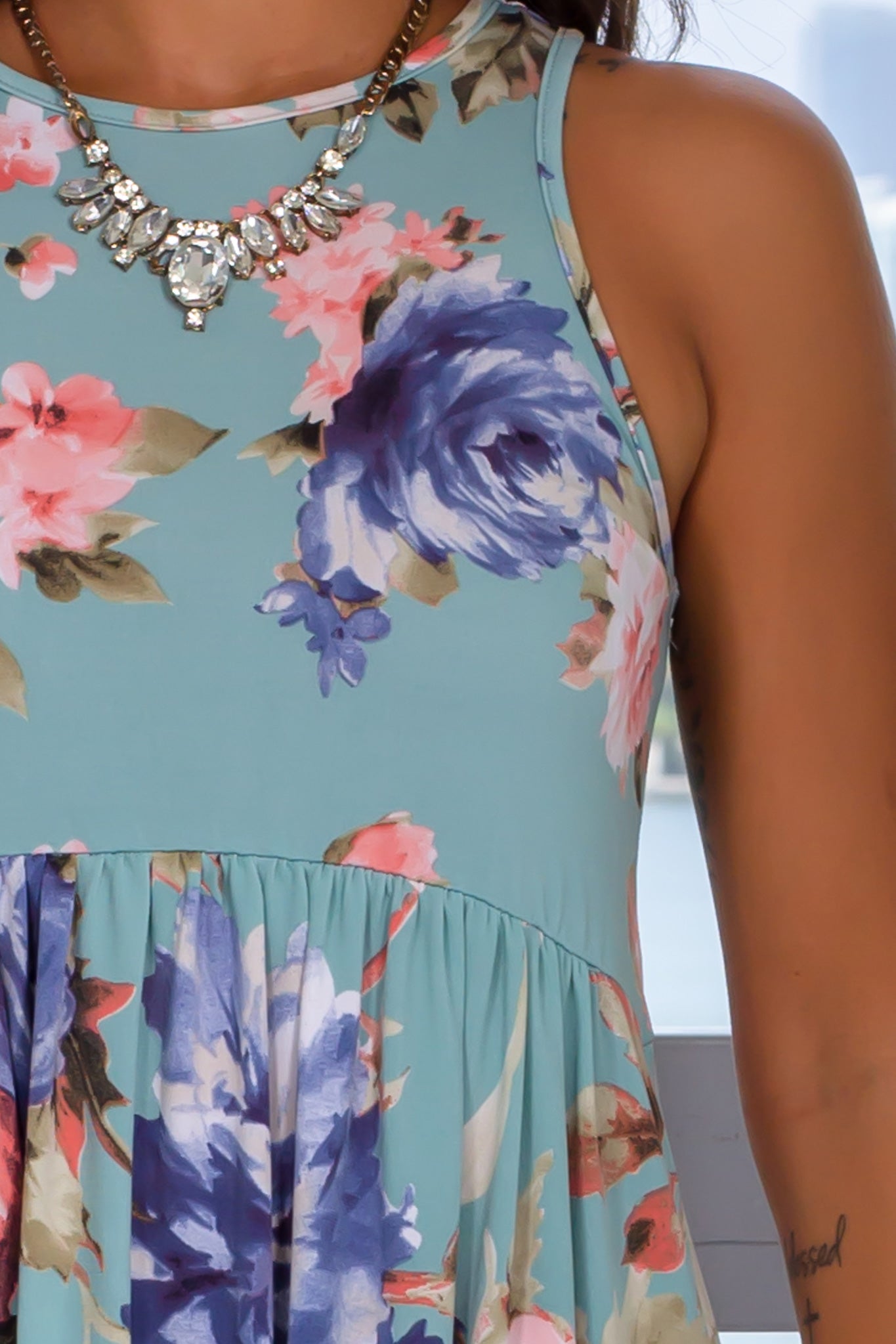 Gorgeous Jade Floral Casual Short Dress for Women