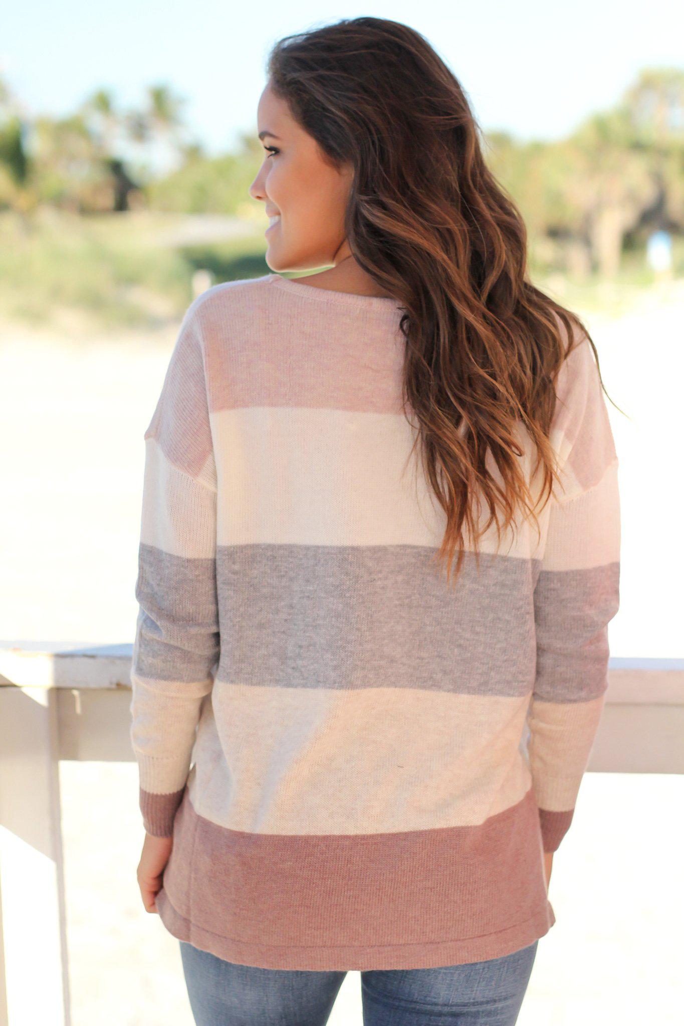 Stylish Mauve Color Blocked Knitted Women's Top with a Cute Front Pocket