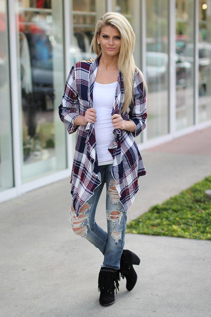 Stylish Burgundy Checkered Cardigan Featuring a Glittery Sequin Back for Fashion - Forward Wear
