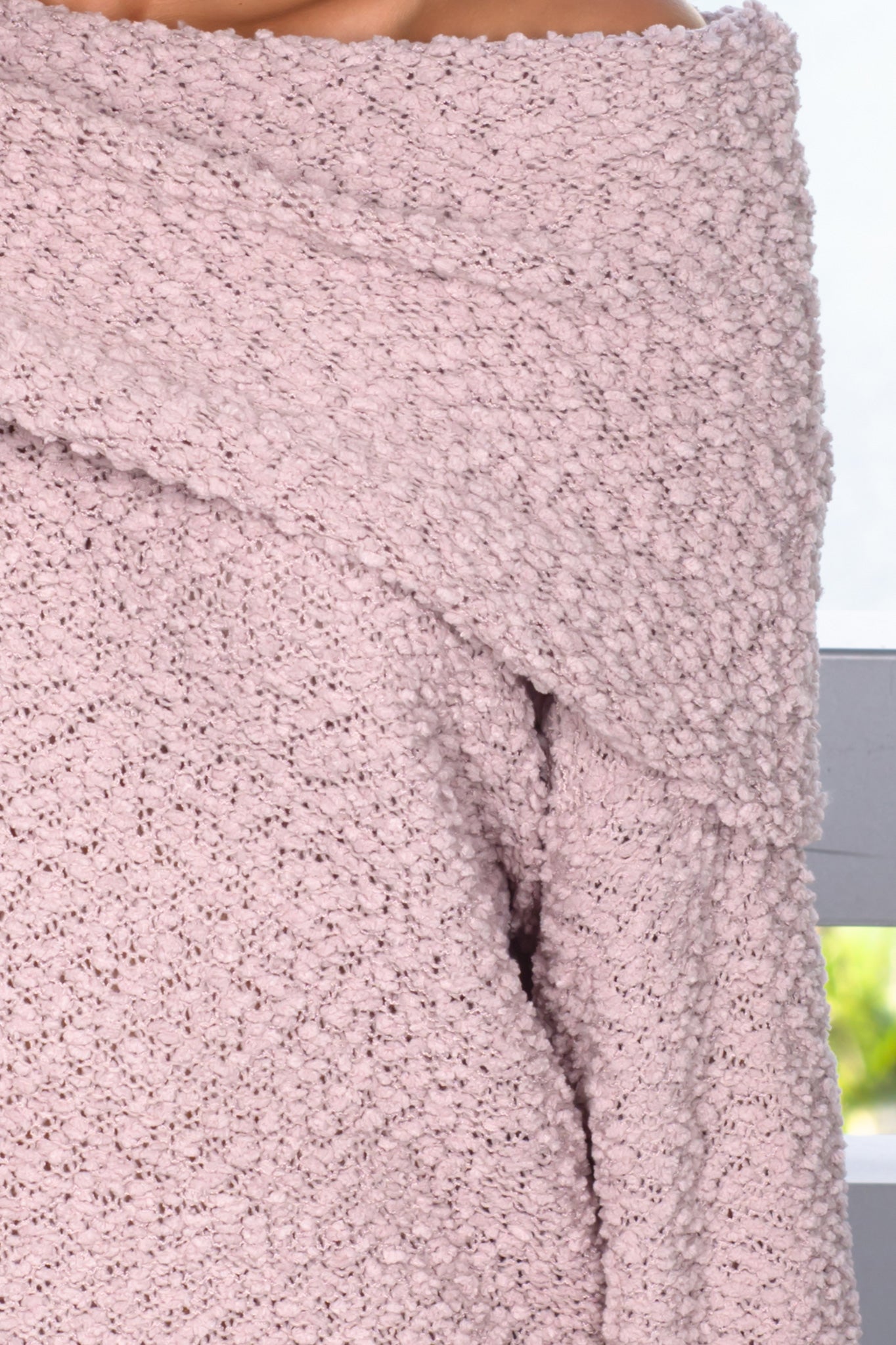 Stylish Light Mauve Oversized Off-Shoulder Tunic Sweater