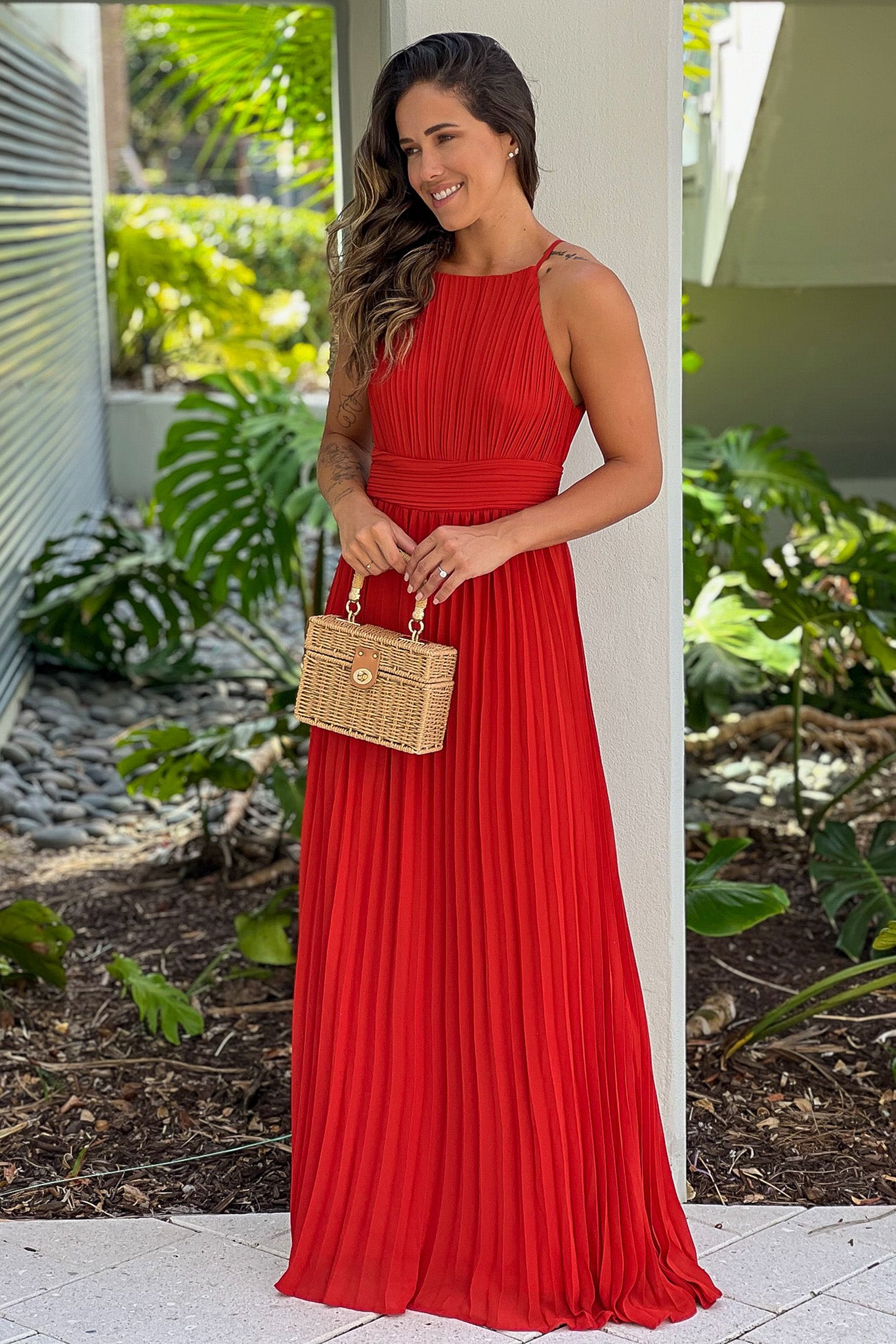 Gorgeous Burnt Orange Pleated Sleeveless Maxi Formal Dress