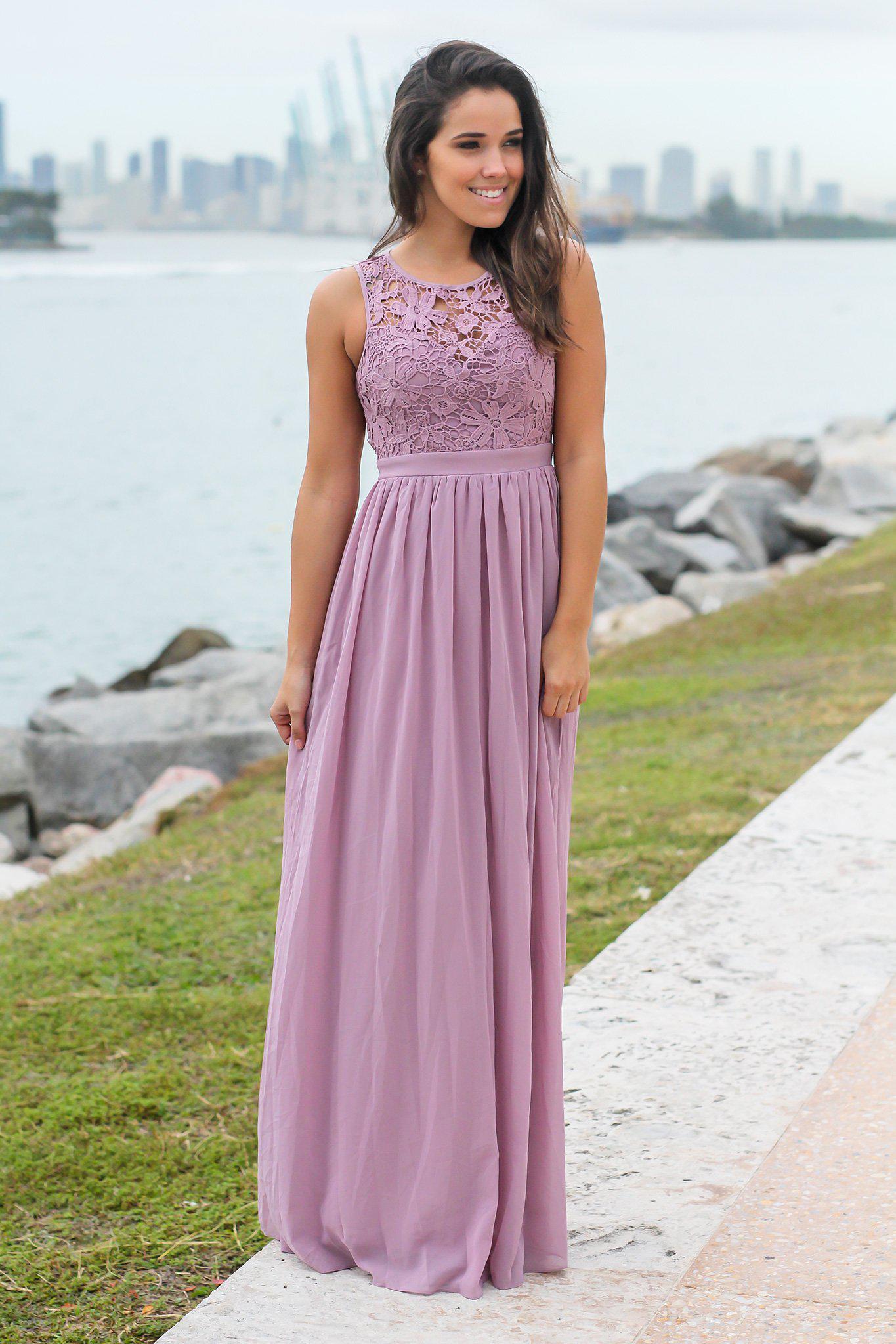 Gorgeous Open - Back Mauve Crochet Maxi Dress for Bridesmaids