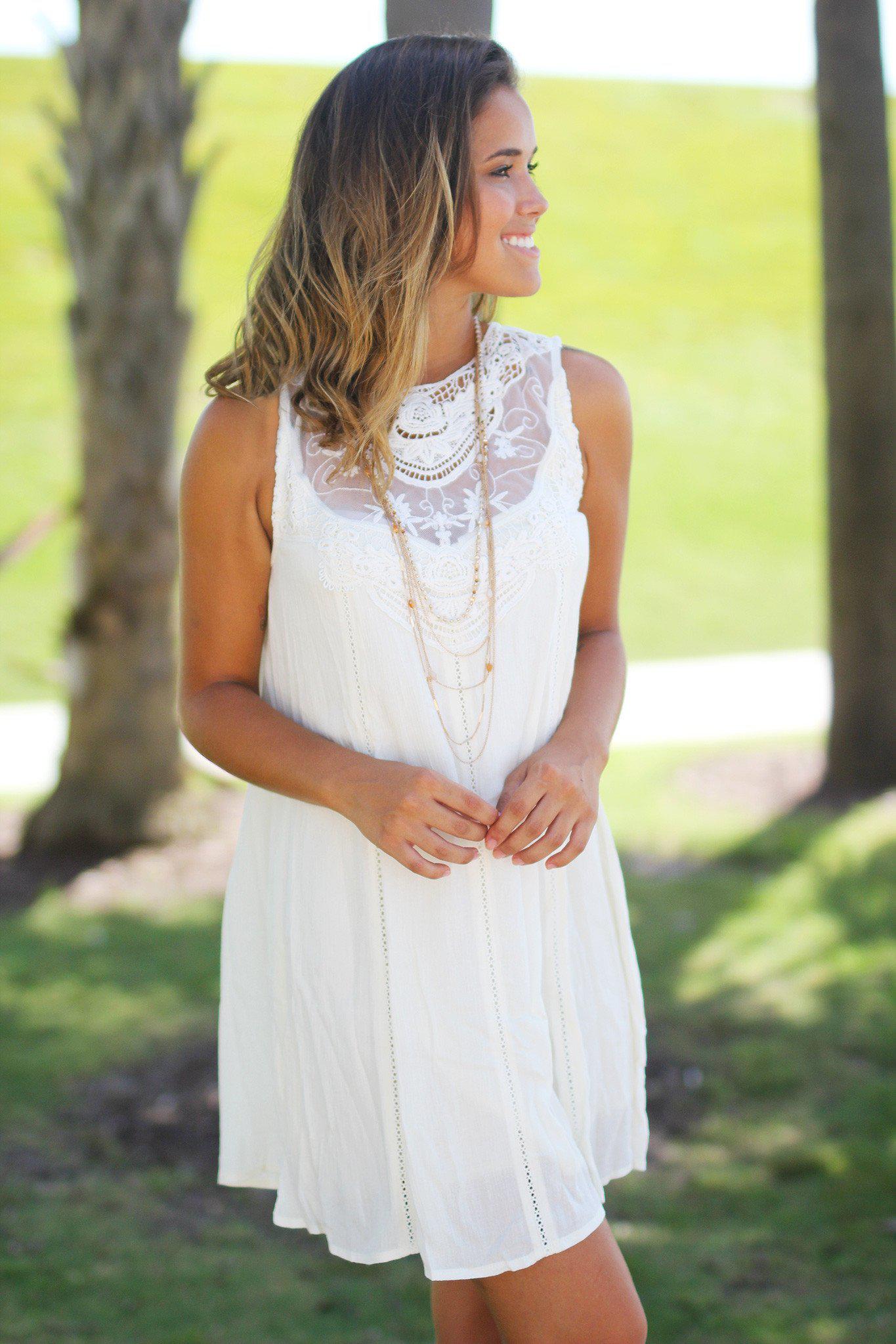Ivory-Colored Lace Women's Short Summer Dress