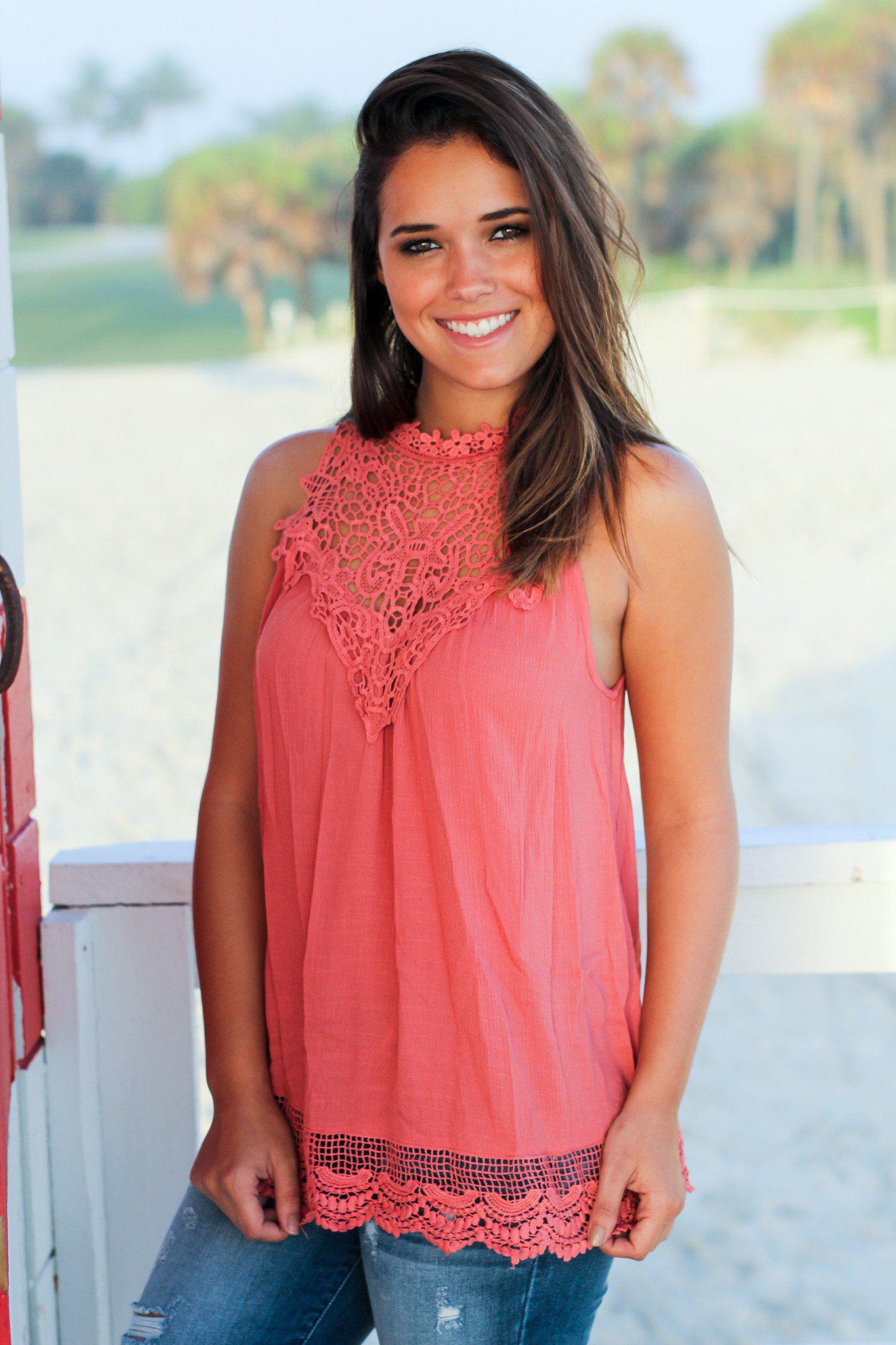 Stylish Marsala Colored Crochet Sleeveless Women's Top