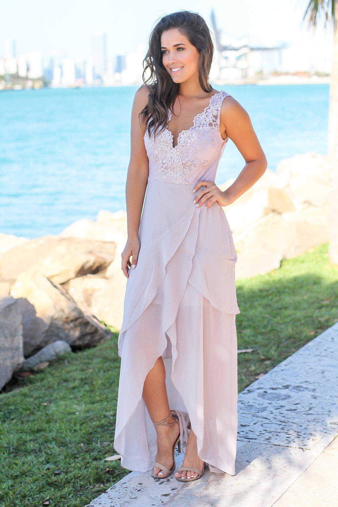 Stunning Lilac Gray Embroidered Top Maxi Dress for Special Occasions