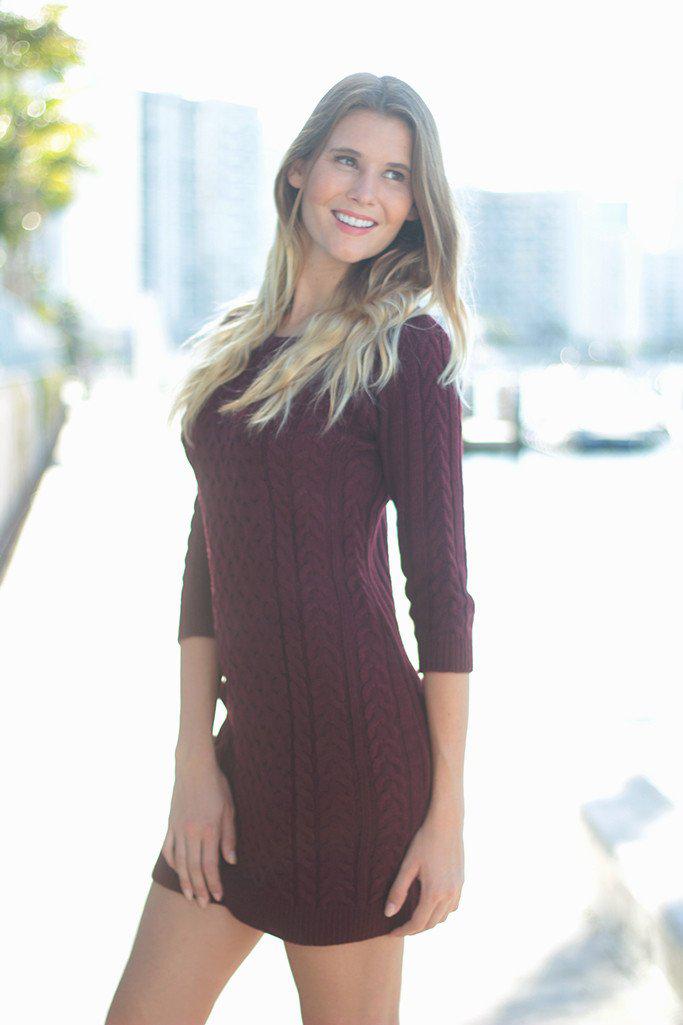 Stylish Burgundy Knitted Sweater Dress for Winter