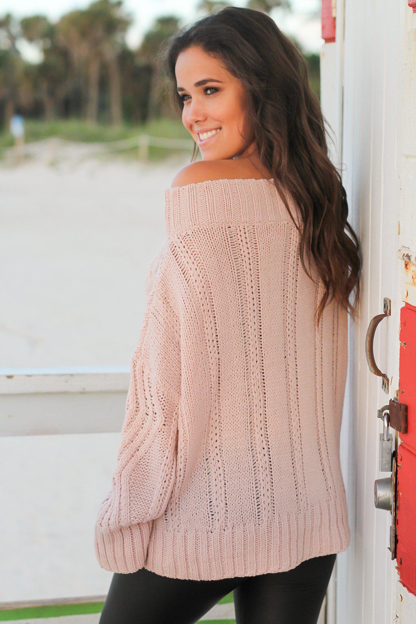 Adorable Loose-Fit Long-Sleeved Light Pink Knit Sweater for Fall and Winter
