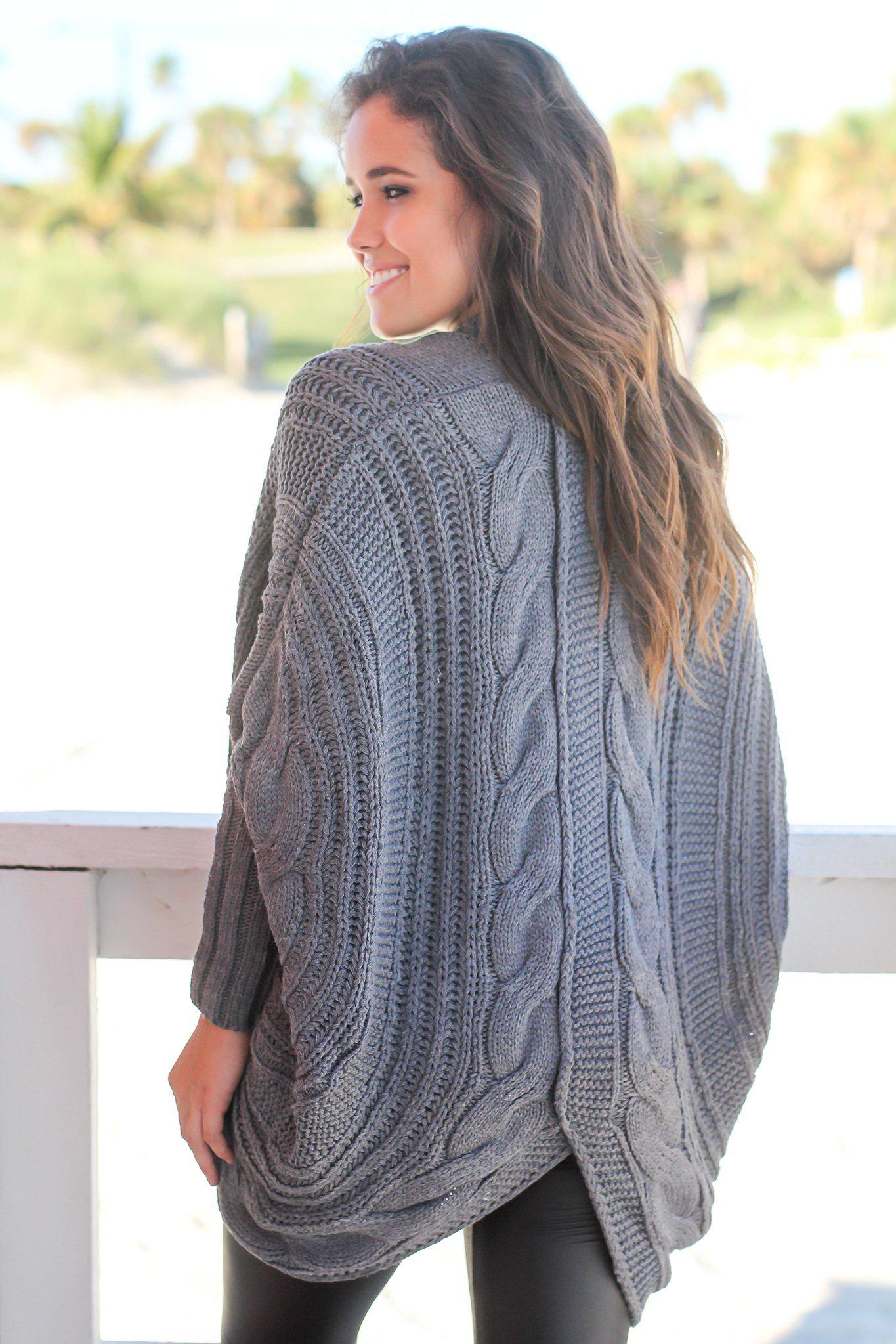 Stylish Charcoal Oversized Acrylic Knit Cardigan for Fall and Winter