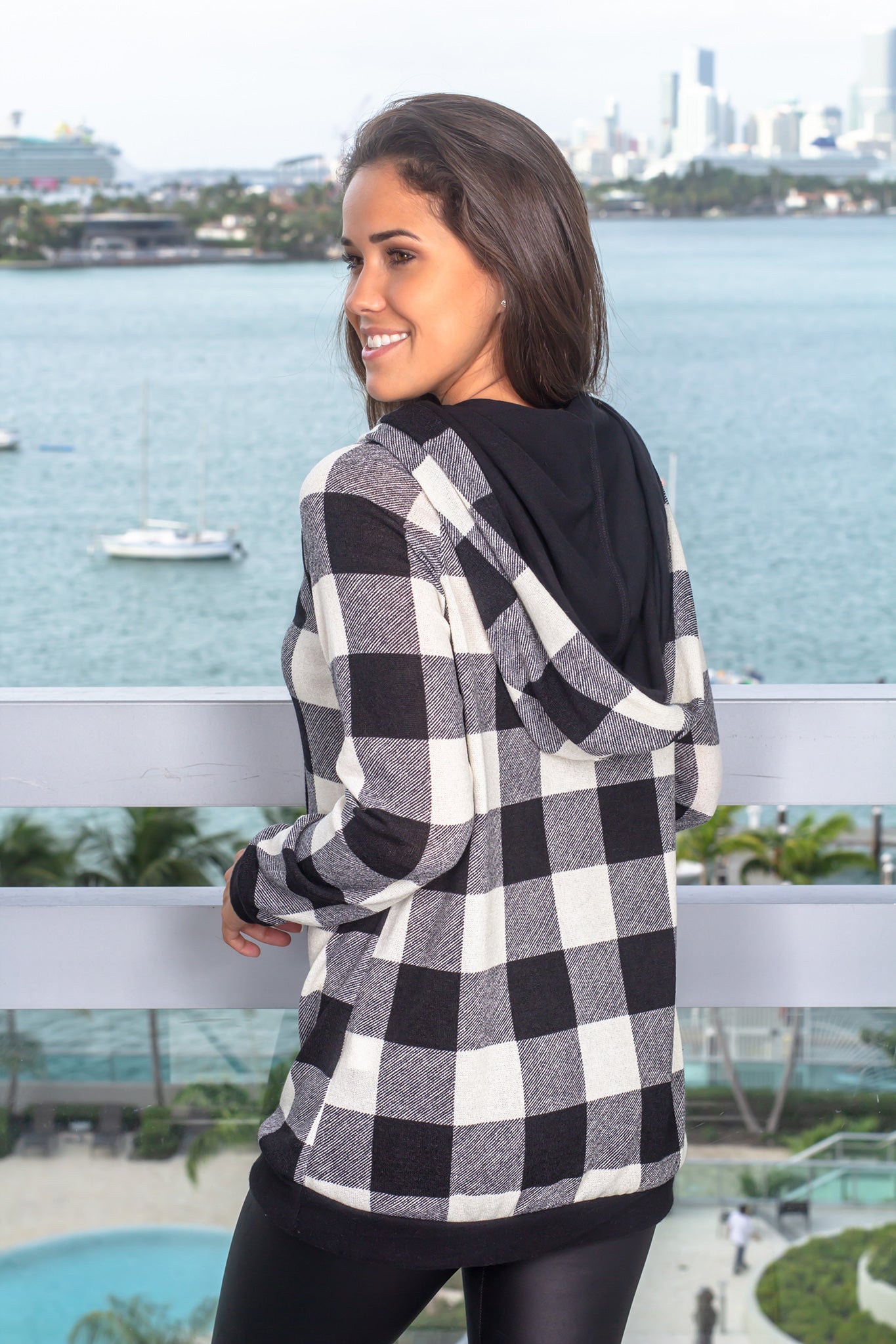 Stylish Ivory Plaid Oversized Casual Hoodie for Comfort