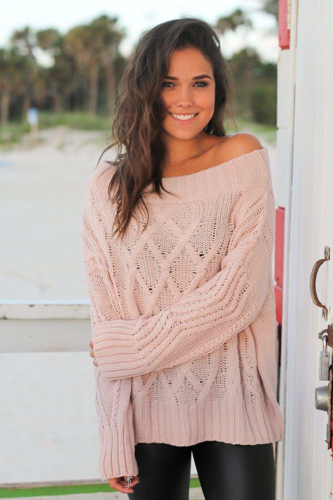 Adorable Loose-Fit Long-Sleeved Light Pink Knit Sweater for Fall and Winter
