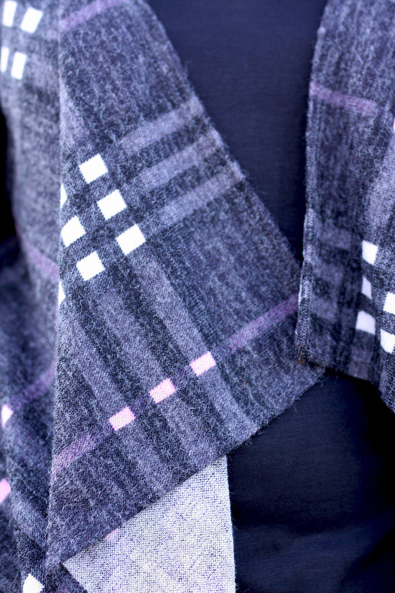 Stylish Charcoal Double - Layer Asymmetrical Plaid Cardigan