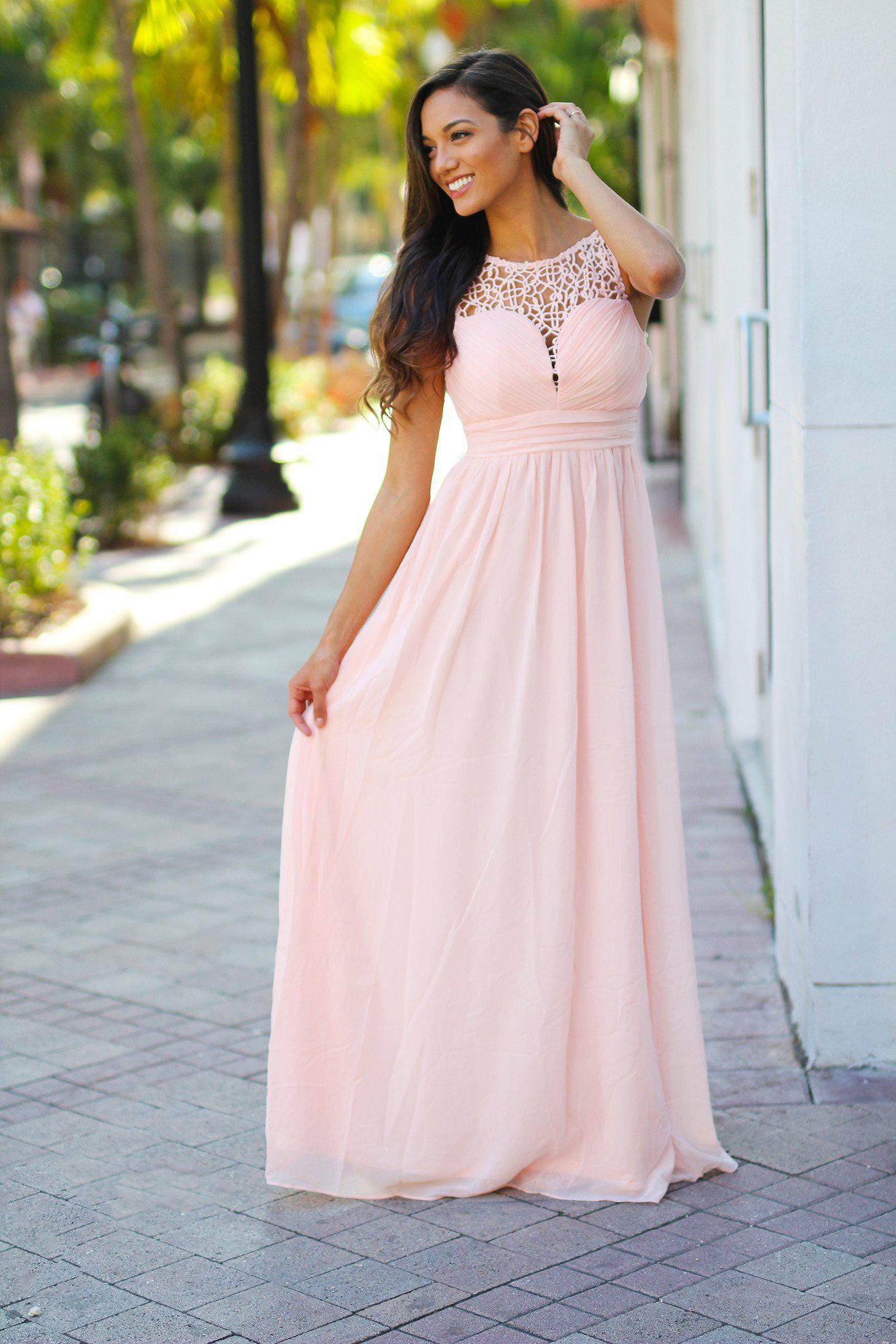 Elegant Light Pink Crochet Long Maxi Dress for Women