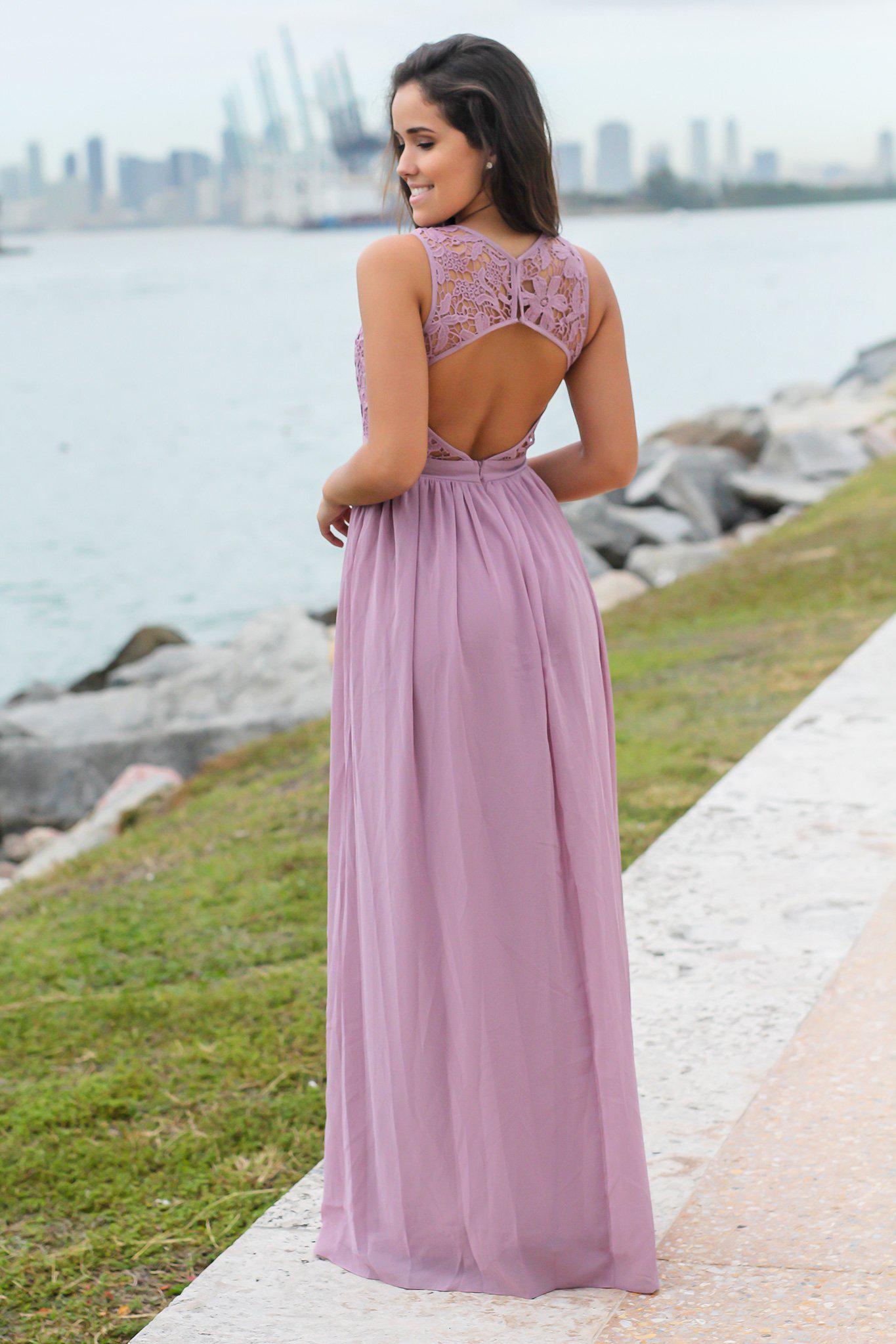 Gorgeous Open - Back Mauve Crochet Maxi Dress for Bridesmaids