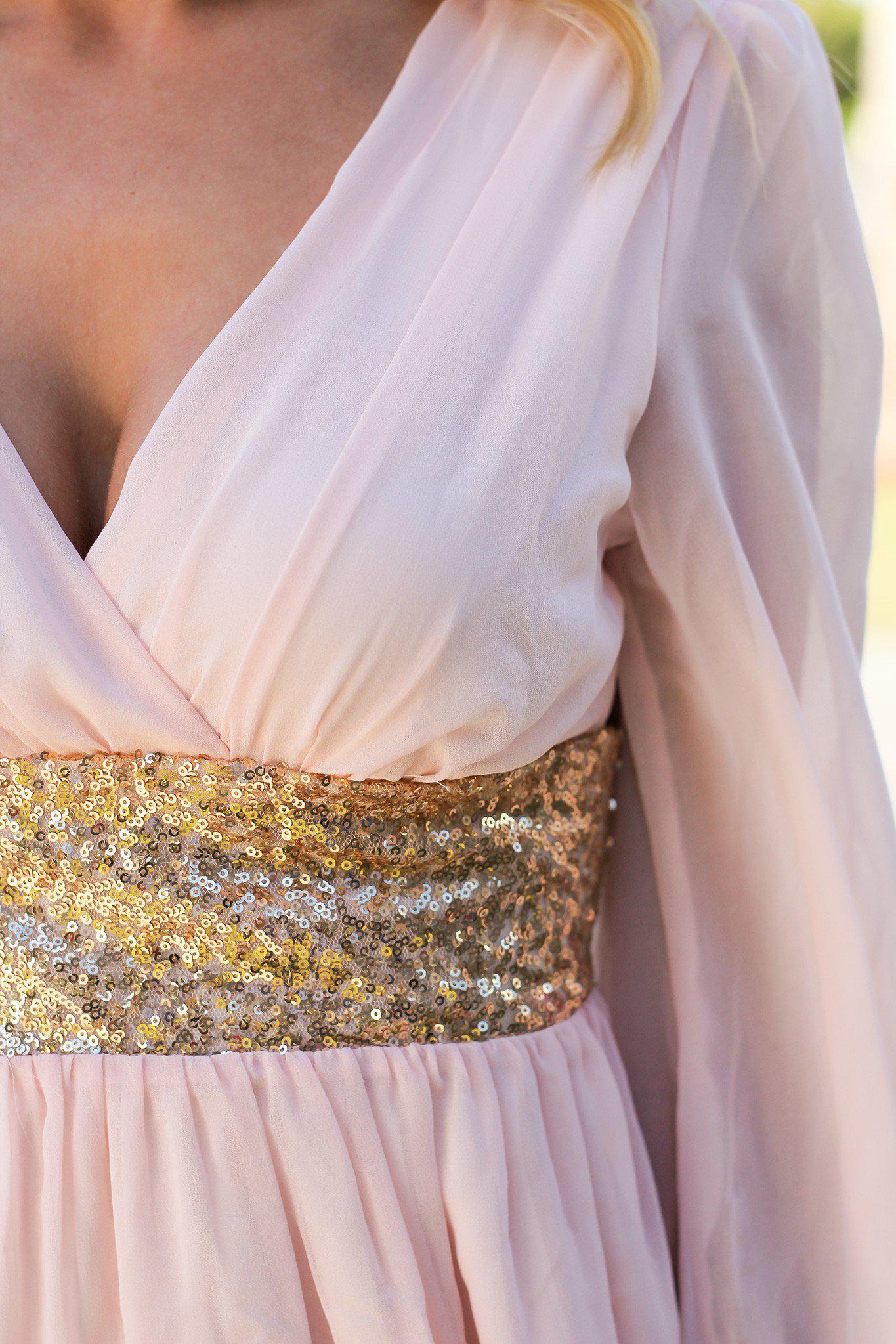 Charming Light Pink Short Dress with Sparkling Sequined Waist