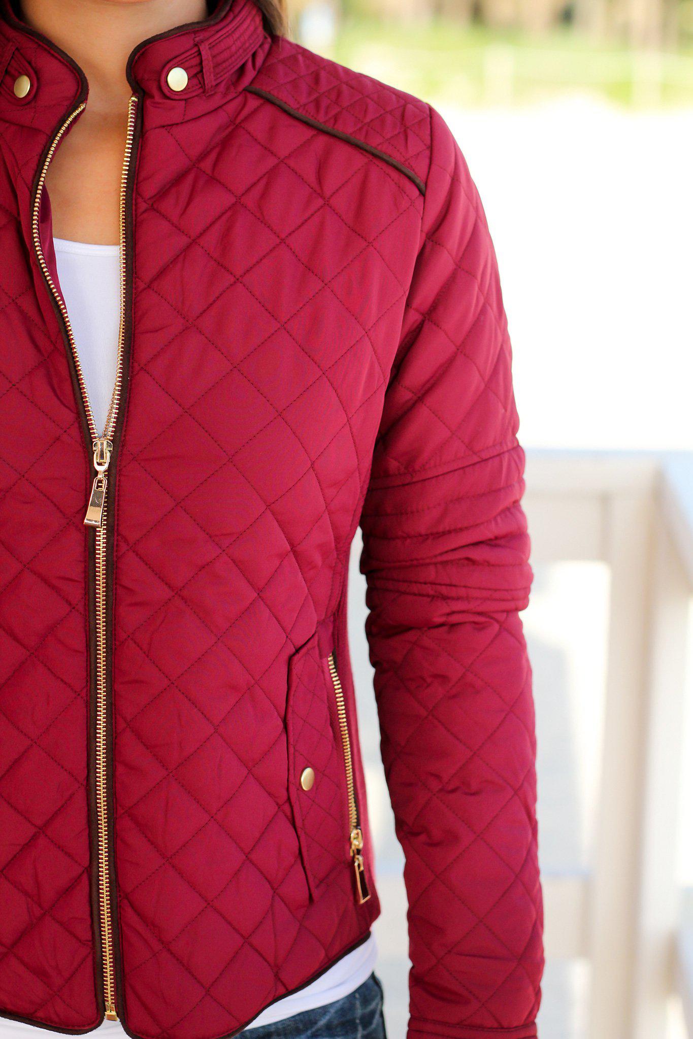 Stylish Burgundy Quilted Women's Winter Jacket