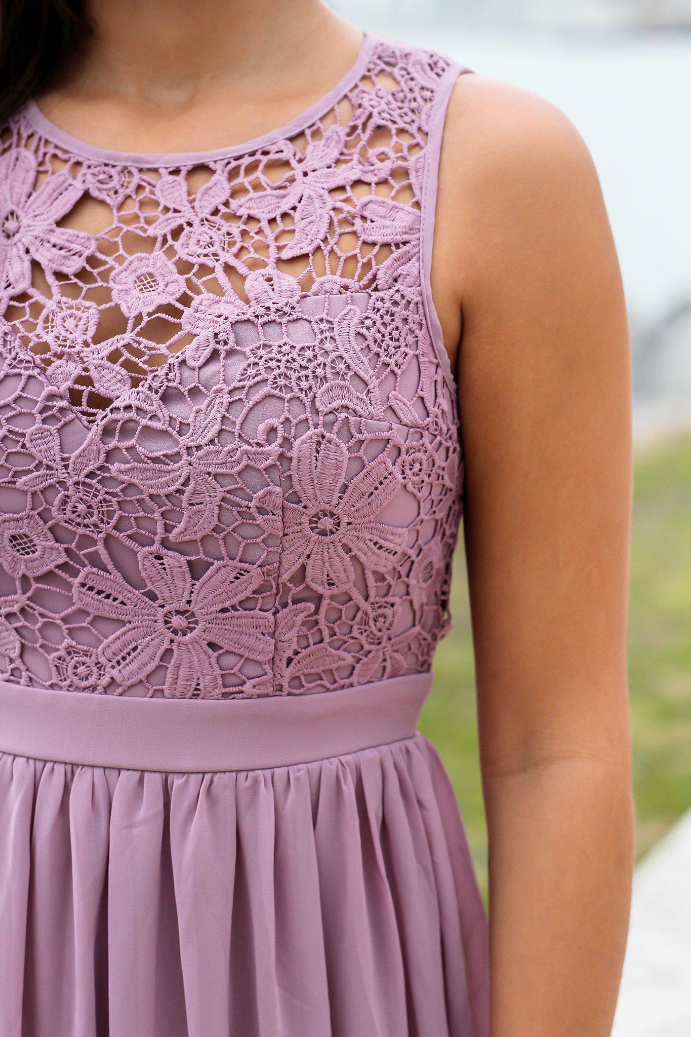 Gorgeous Open - Back Mauve Crochet Maxi Dress for Bridesmaids