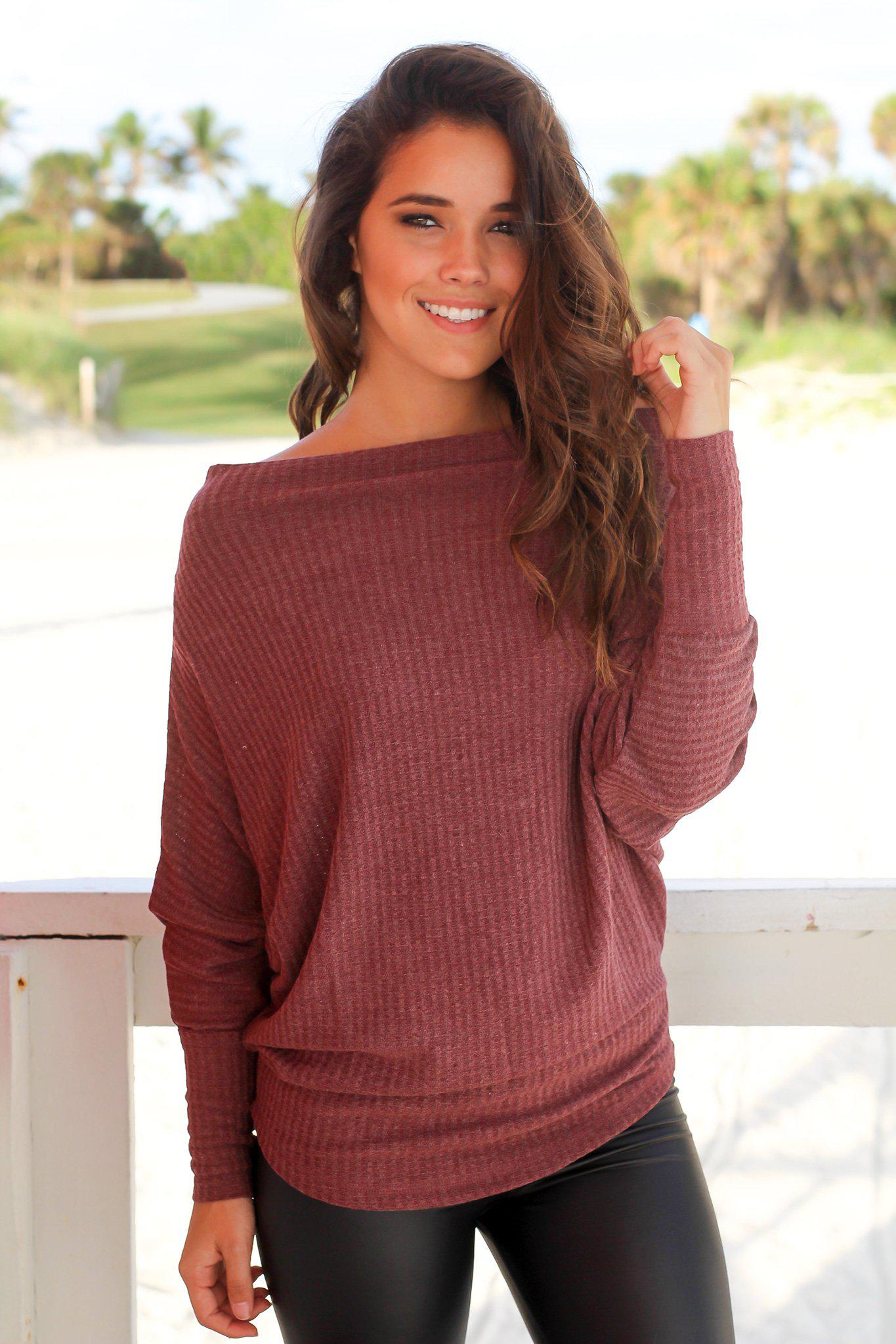 Stylish Maroon Knitted Off-Shoulder Women's Top for Fall and Winter