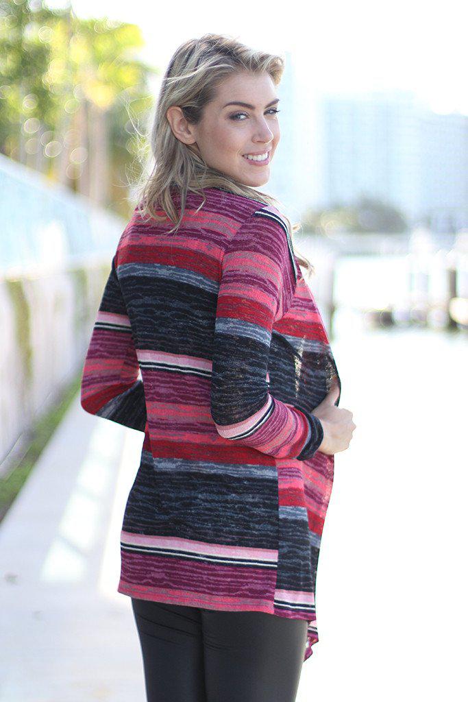 Adorable Fall 2015 Burgundy Striped Lightweight Cardigan