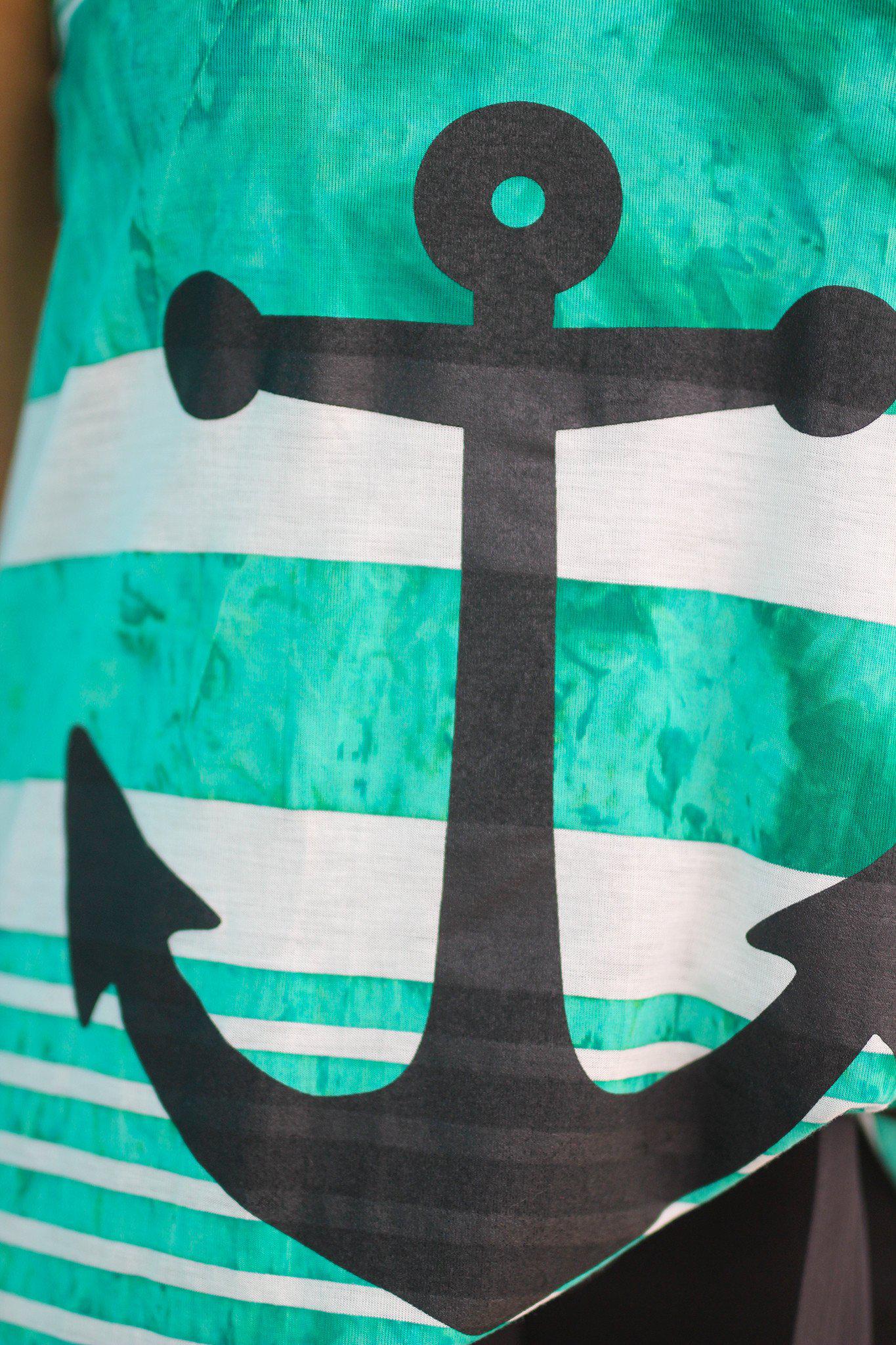 Trendy Lightweight Jade Anchor Print Tank Top