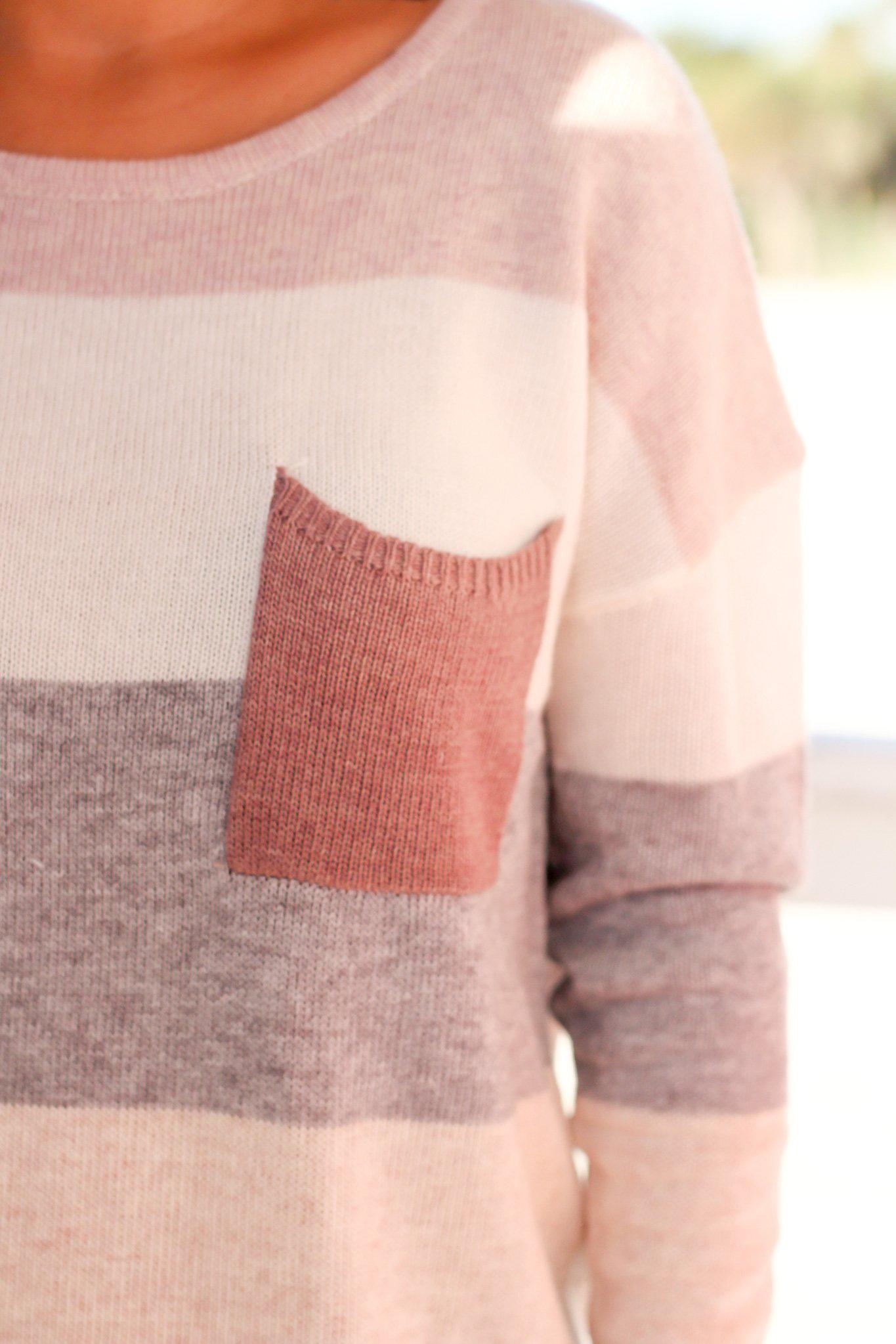 Stylish Mauve Color Blocked Knitted Women's Top with a Cute Front Pocket