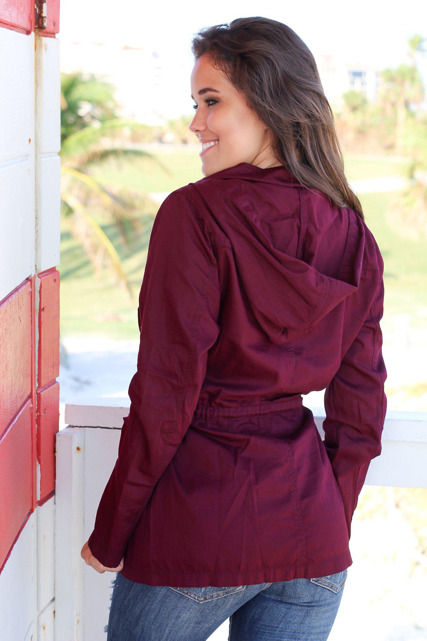 Stylish Burgundy Cotton Jacket with Hood for Fall and Winter