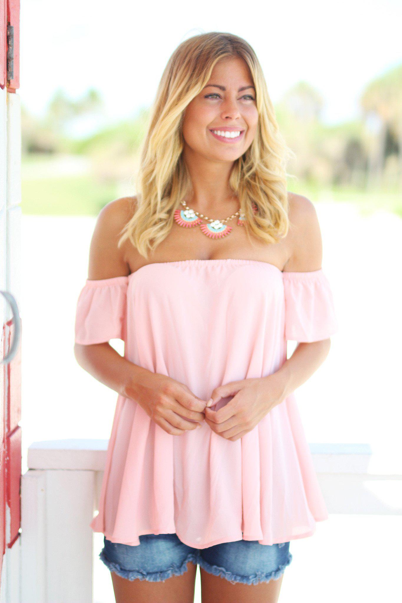Feminine Blush-Colored Off-Shoulder Women's Top