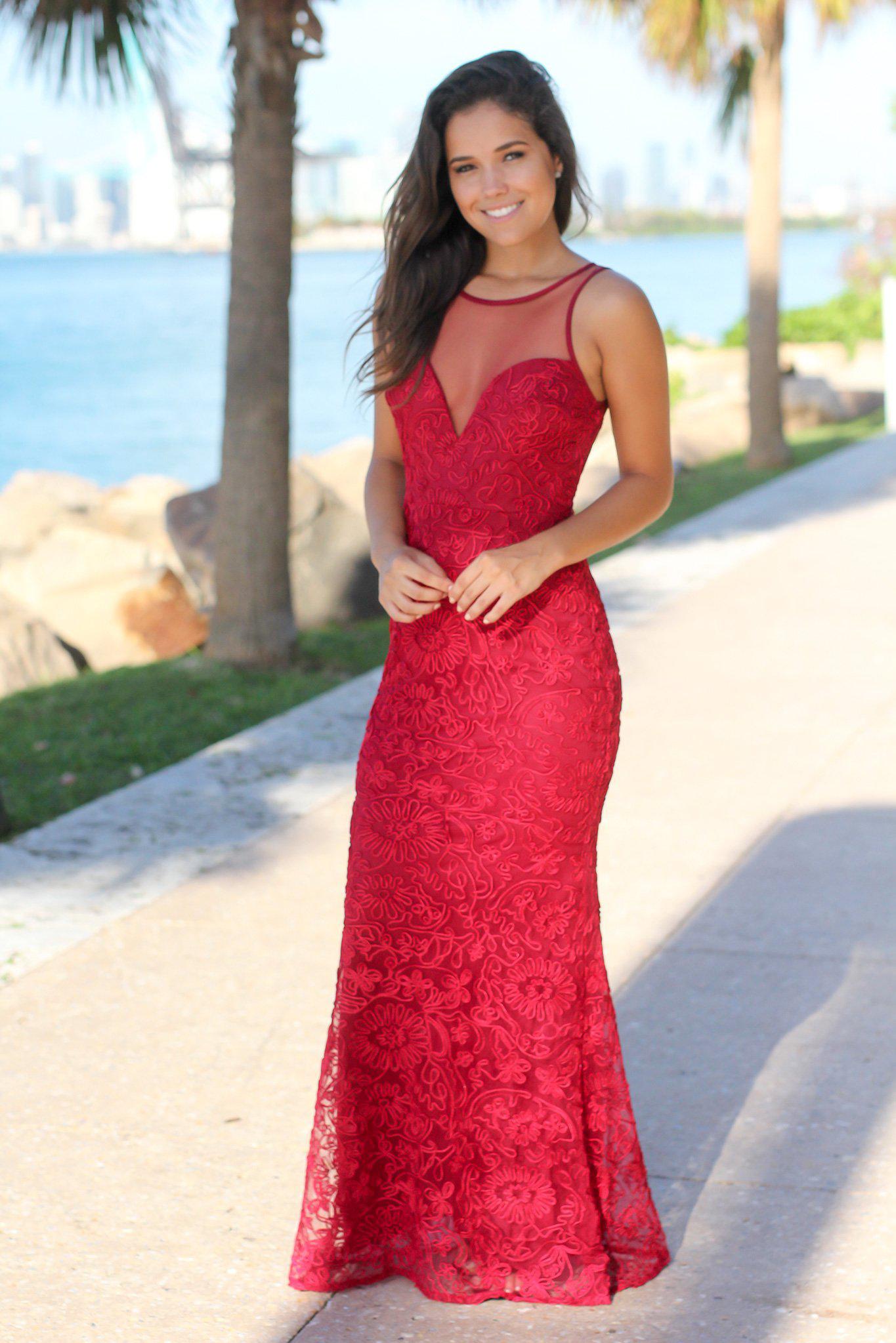 Stunning Burgundy Women's Maxi Dress Featuring Elegant Mesh Detail
