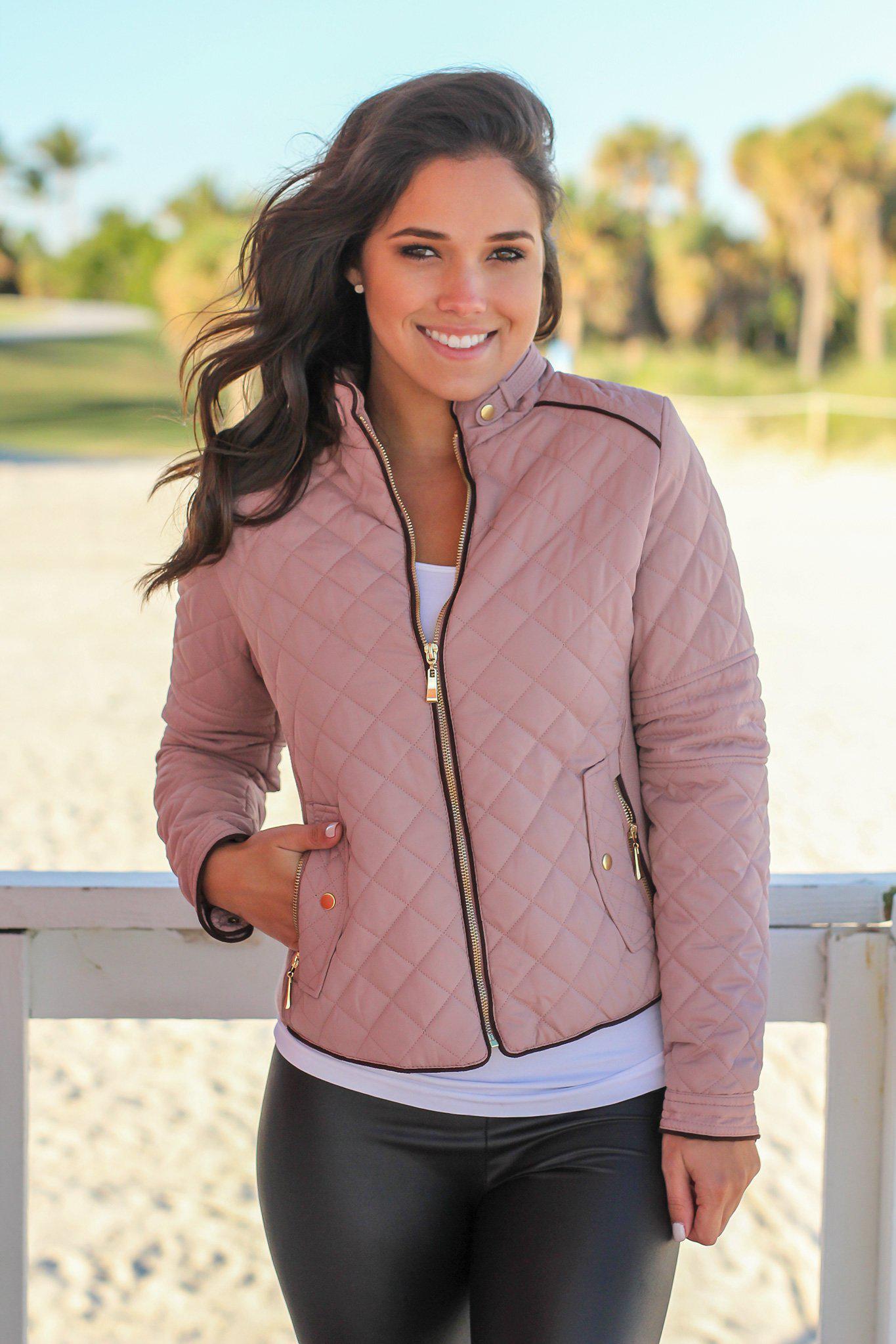 Stylish Blush-colored Quilted Women's Winter Jacket