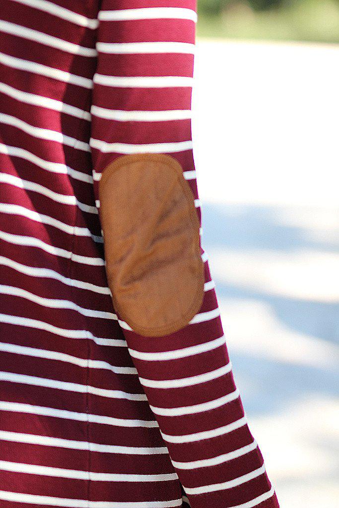 Stylish Burgundy Striped Cardigan with Chic Elbow Patches