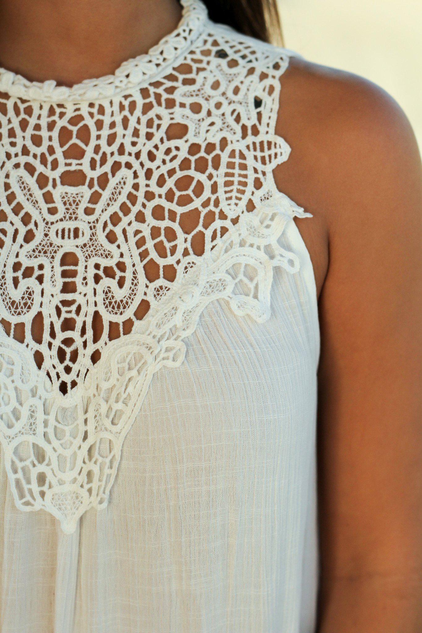 Elegant Ivory Sleeveless Crochet Detail Top for Fashionable Look