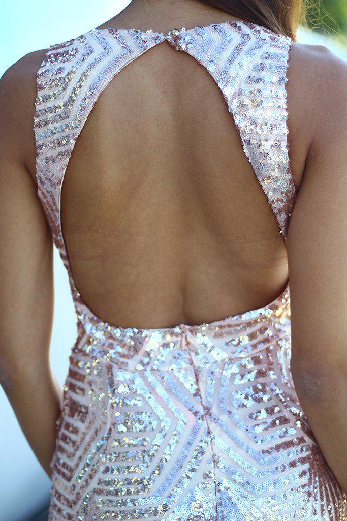 Gorgeous Blush-colored Sequin Evening Maxi Dress for Holidays