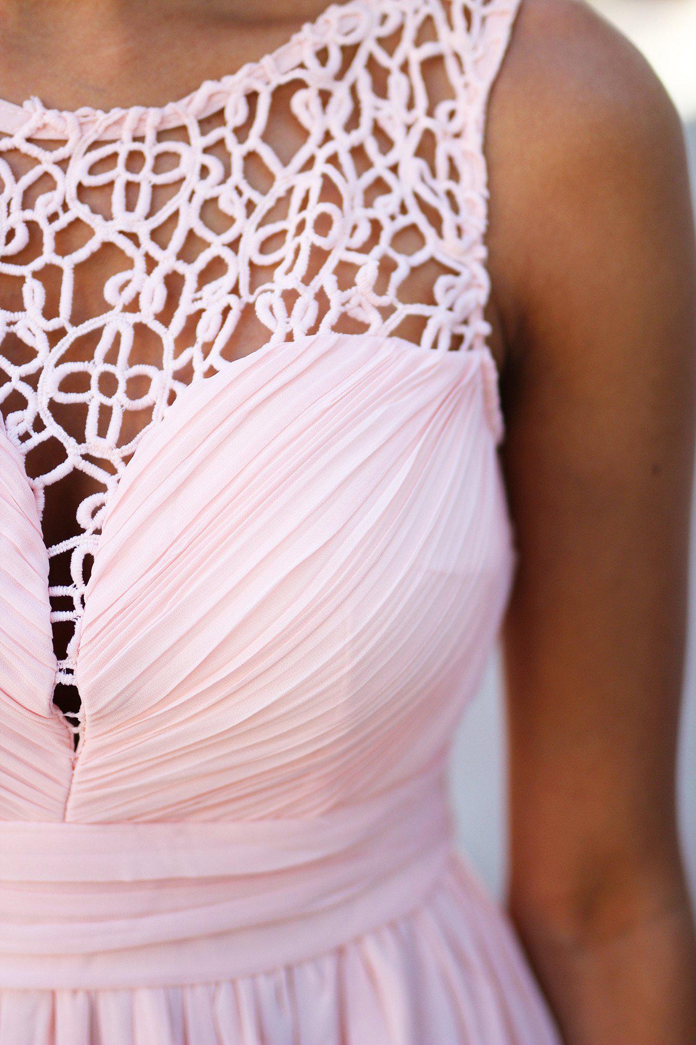 Elegant Light Pink Crochet Long Maxi Dress for Women
