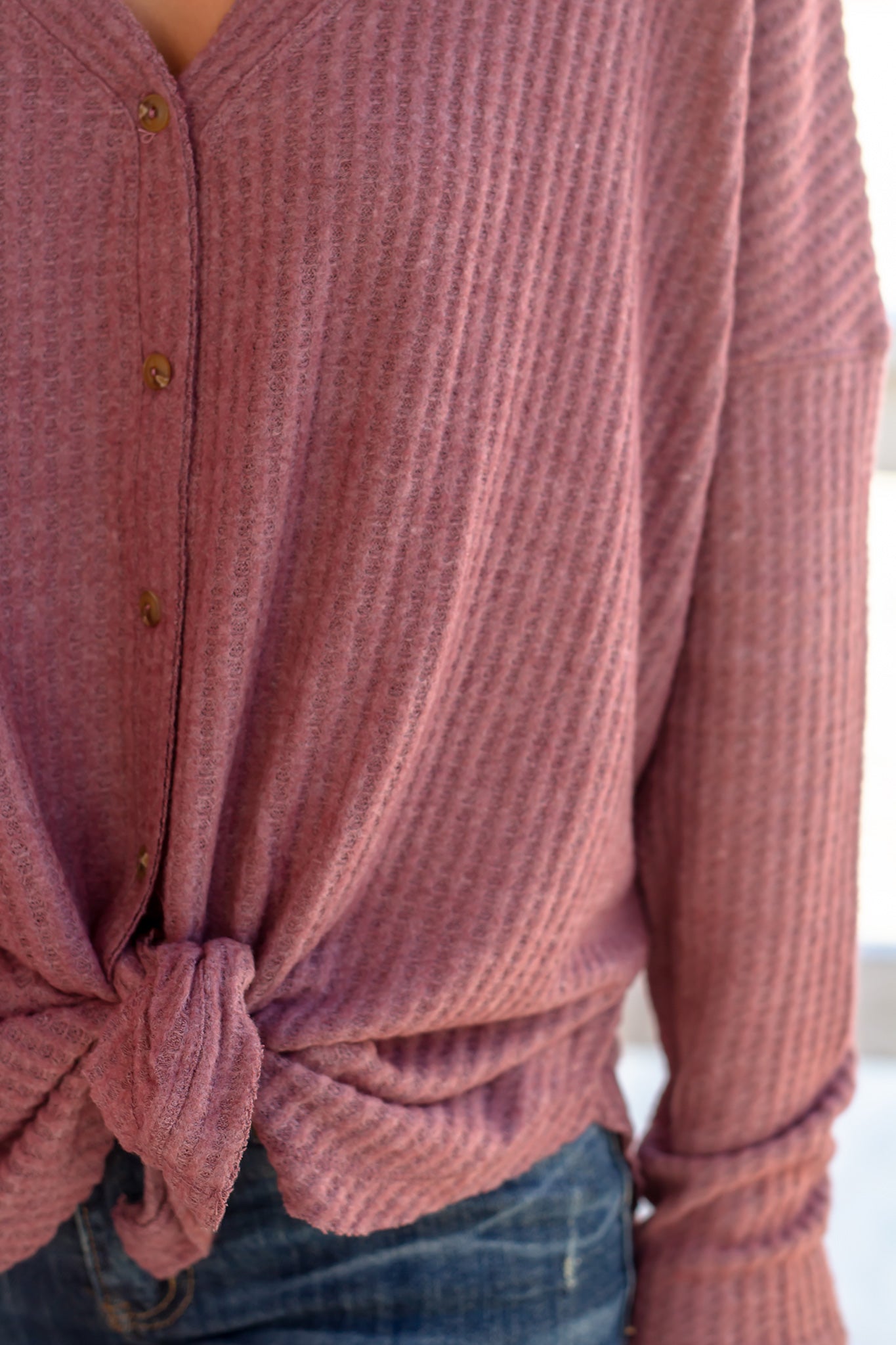 Fashionable Maroon Knit Oversized Button-Down Women's Top