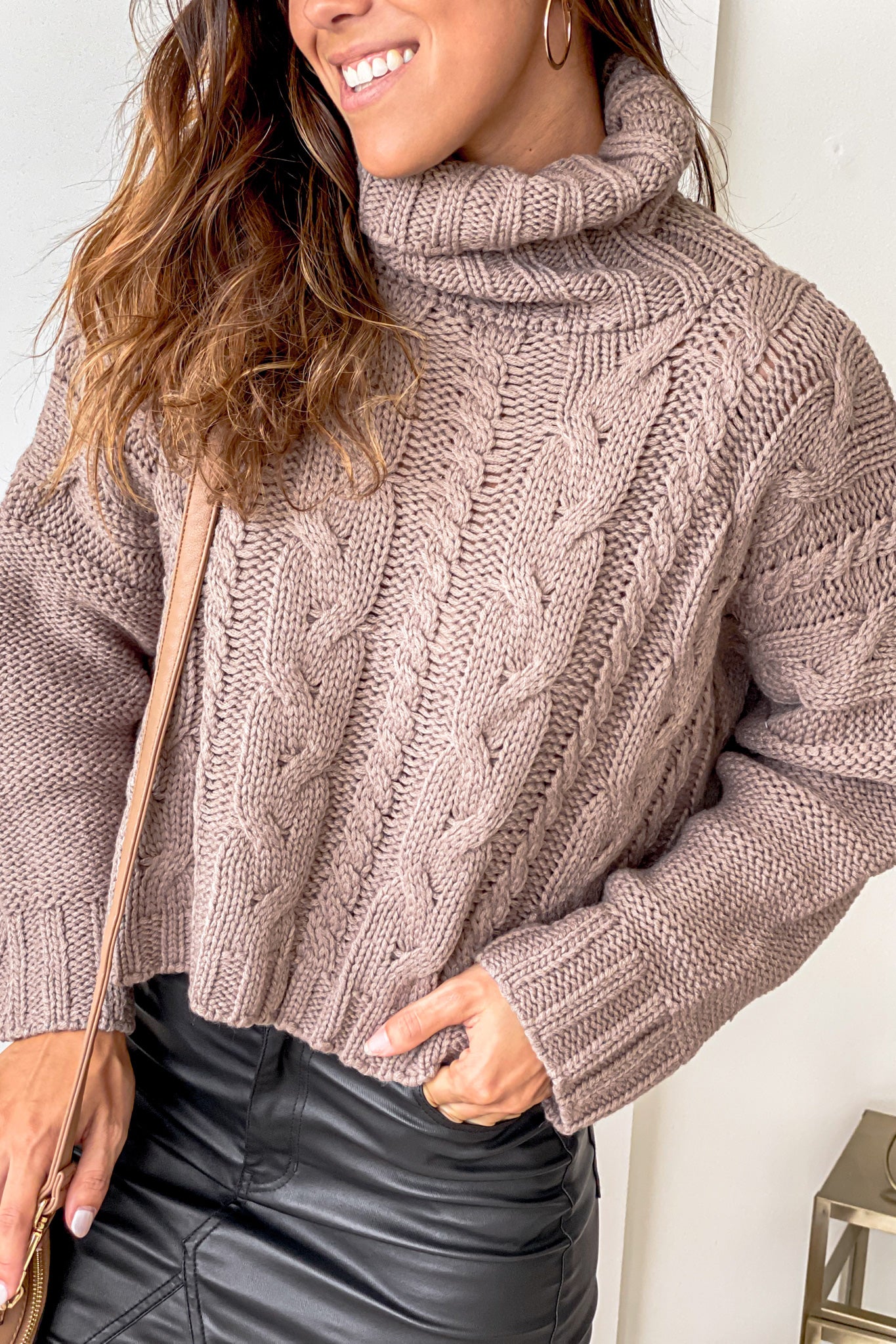 Stylish Brown Acrylic Knit Women's Top with Turtle Neck and Oversized Fit