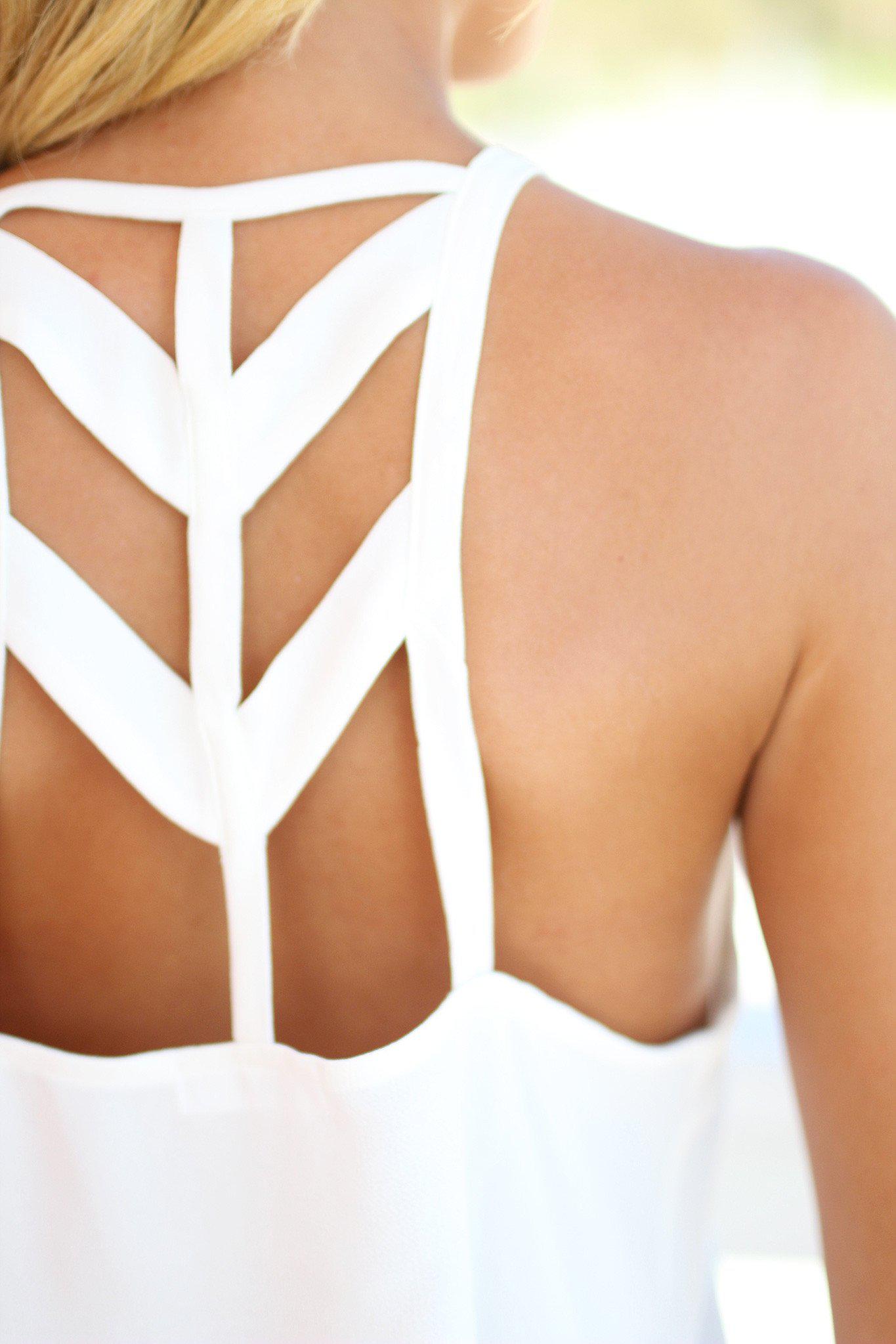 Gorgeous Ivory Sleeveless Cut Out Back Women's Top for Spring and Summer