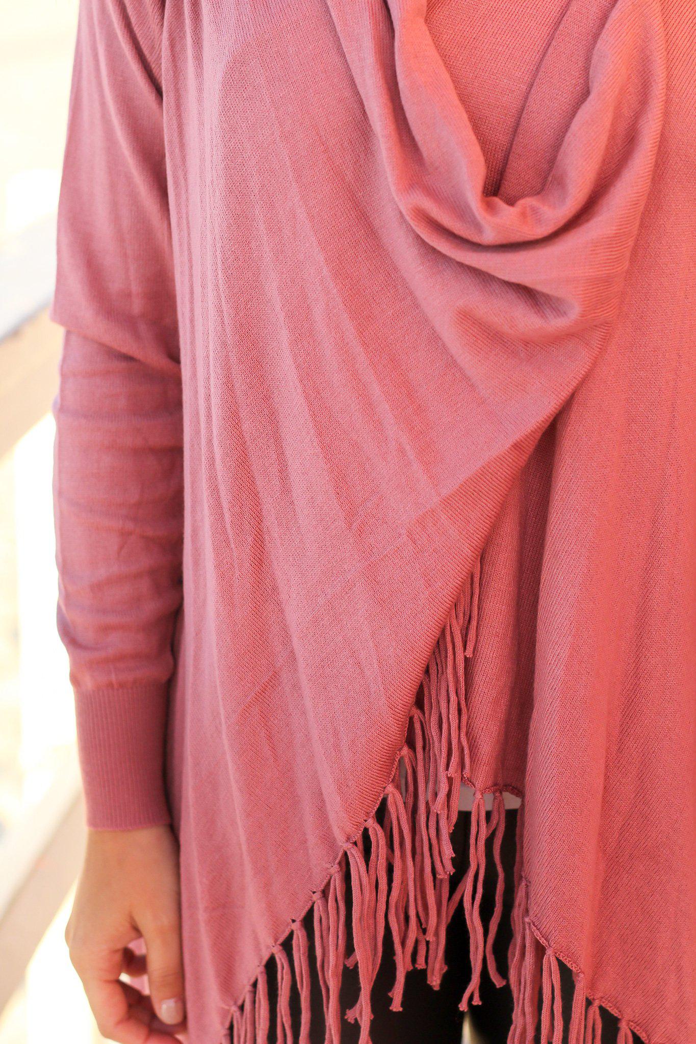 Stylish Mauve Fringe Long - Sleeve Cardigan for All - Occasion Wear