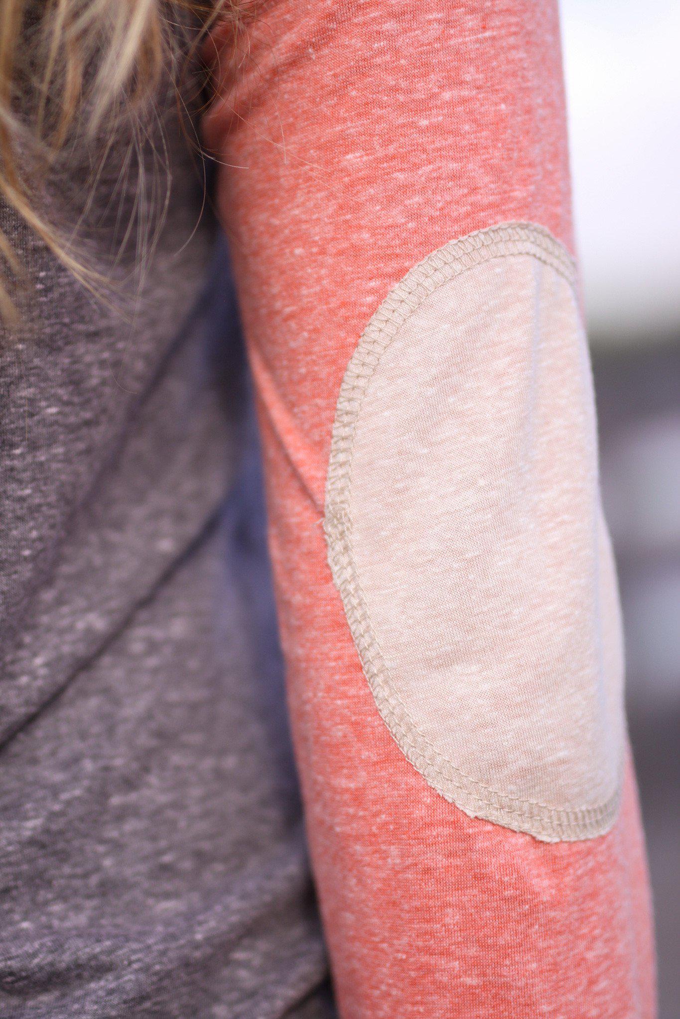 Stylish Charcoal, Rust Baseball Tee for Women with Adorable Elbow Patches
