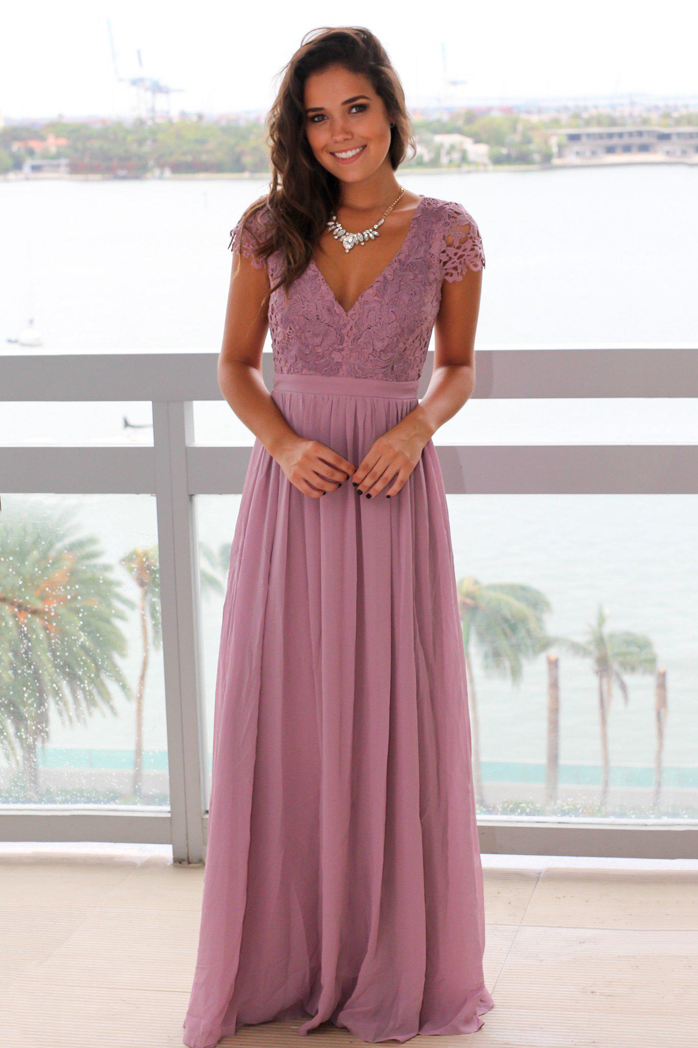 Elegant Mauve Crochet Top Open-Back Maxi Dress for Special Occasions and Bridesmaids