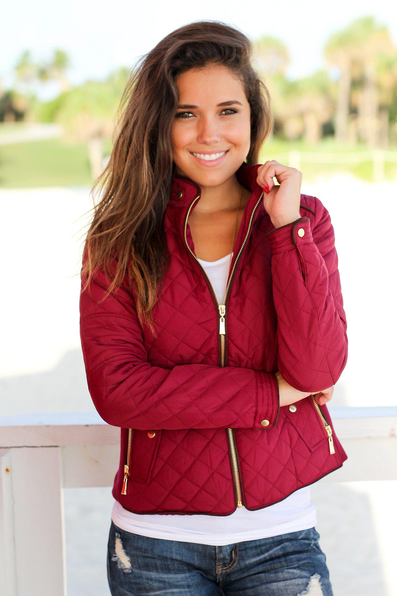 Stylish Burgundy Quilted Women's Winter Jacket