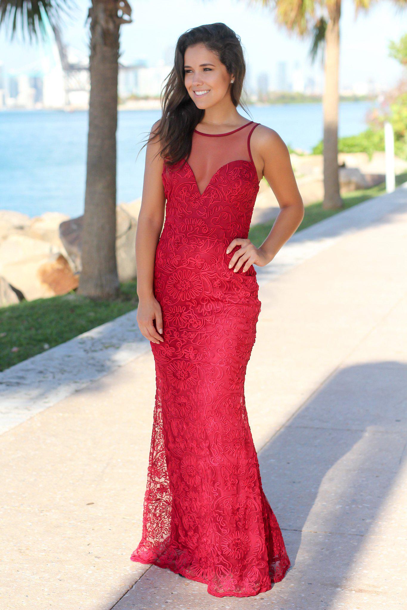 Stunning Burgundy Women's Maxi Dress Featuring Elegant Mesh Detail