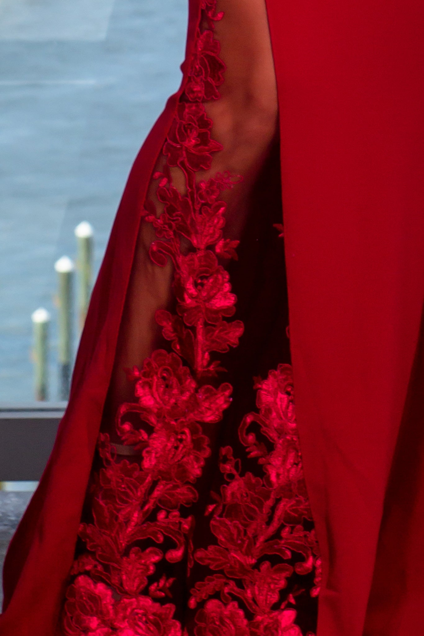 Exquisite Burgundy Maxi Dress with Intricate Lace Embroidery