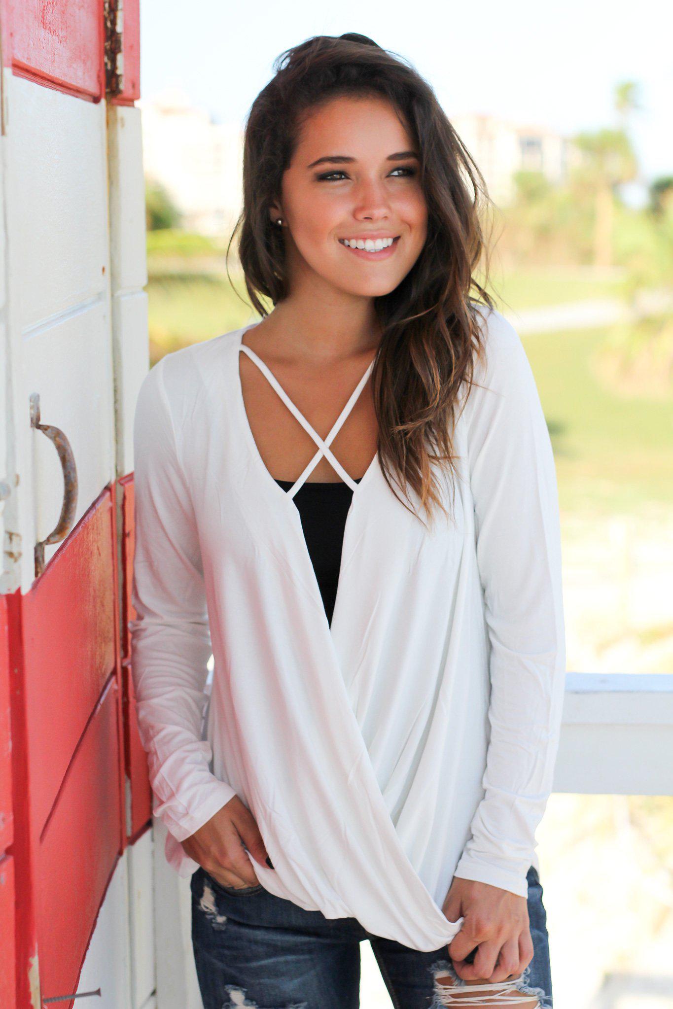 Ivory Elegant Criss Cross Draped Women's Fashion Top