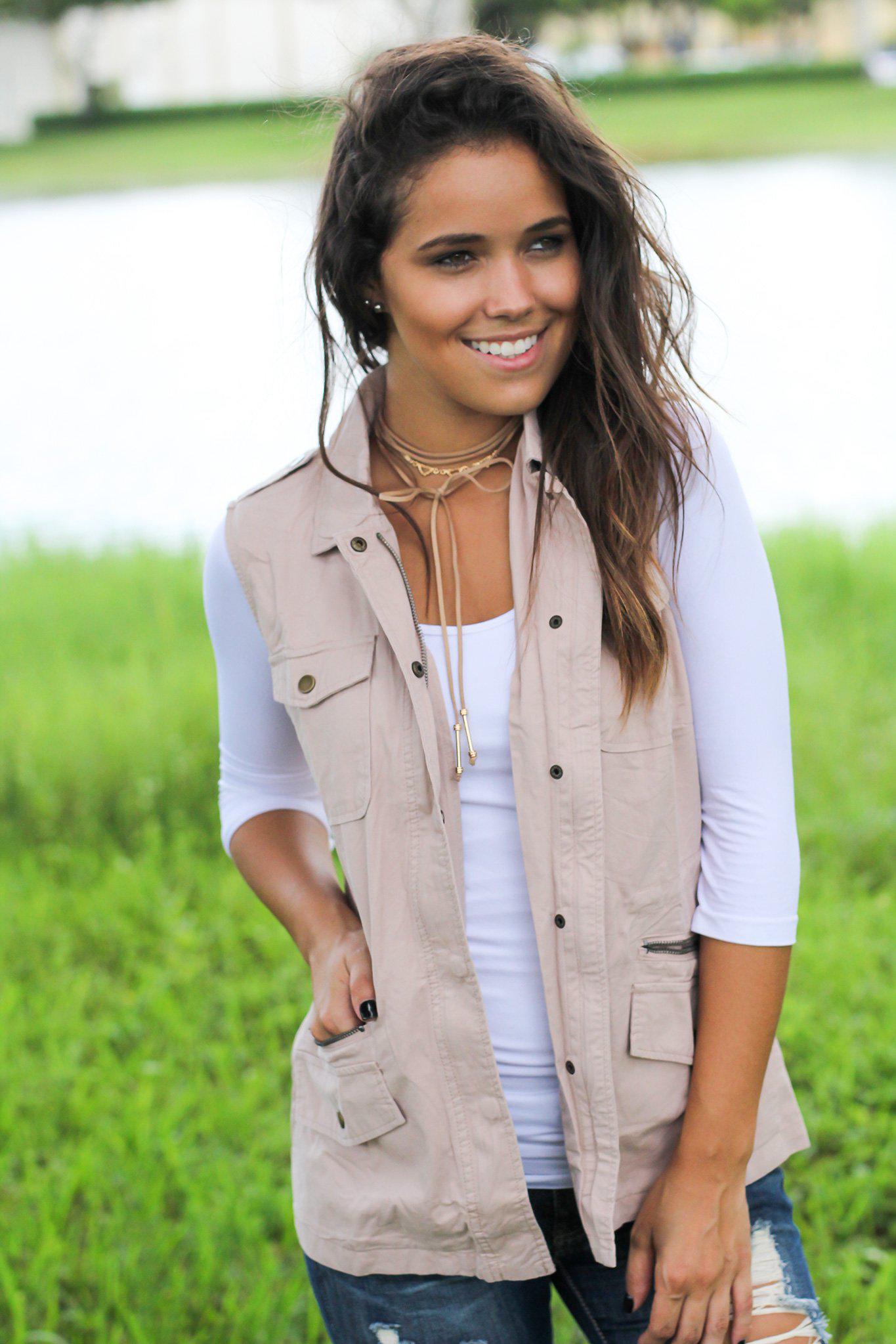 Charming Blush Cotton Sleeveless Vest with Drawstring and Pockets
