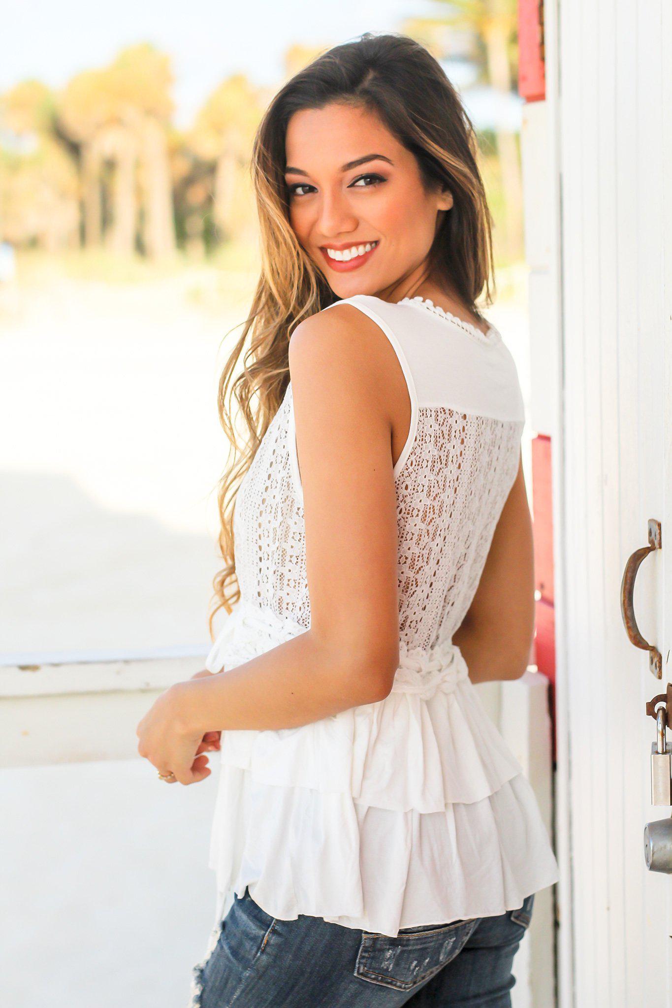 Gorgeous Ivory Crochet Ruffled Sleeveless Top