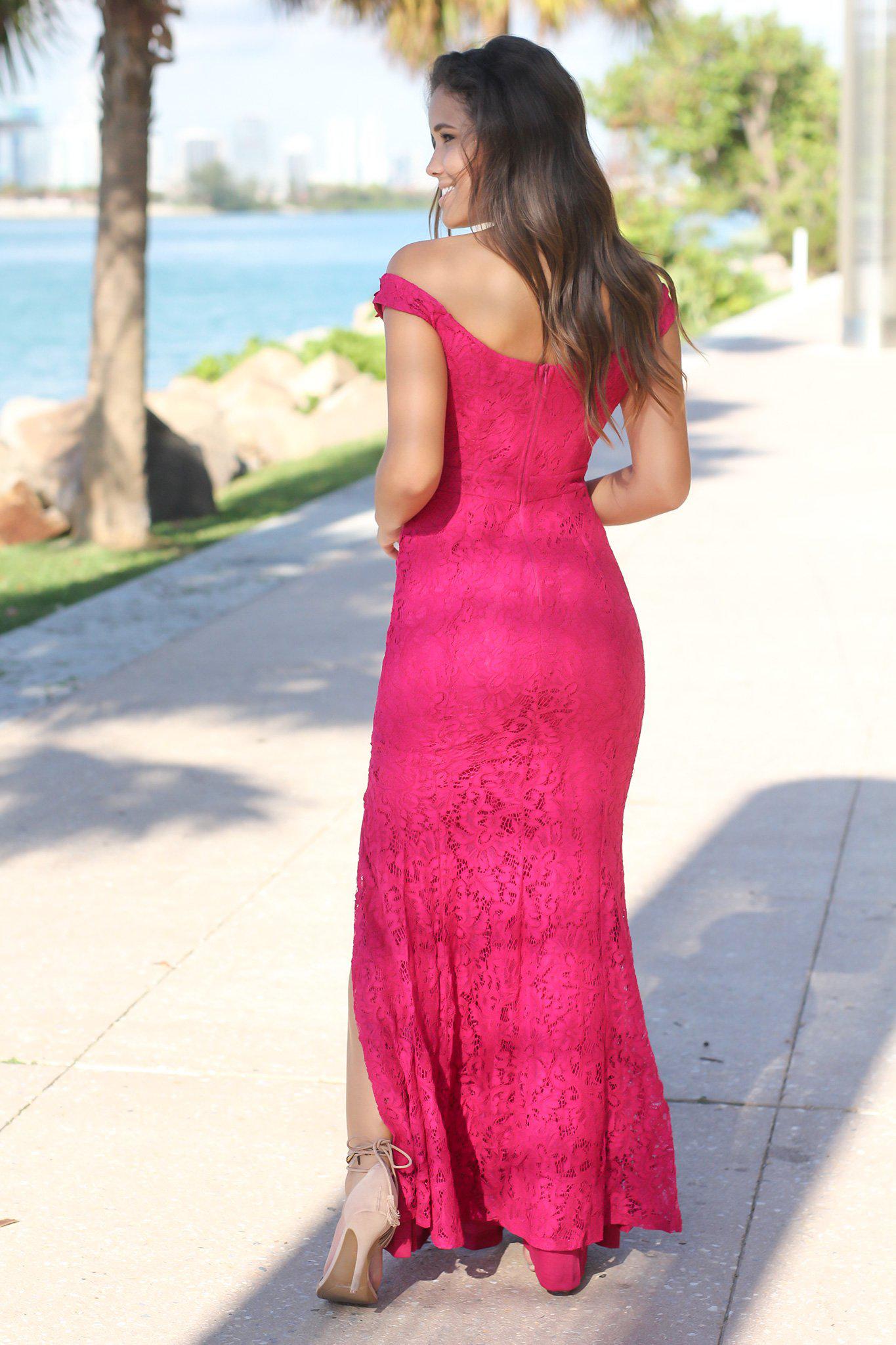 Gorgeous Magenta Off-Shoulder Lace Maxi Dress for Every Occasion