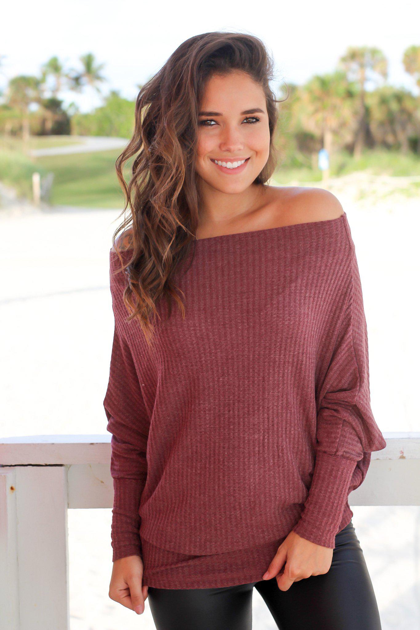 Stylish Maroon Knitted Off-Shoulder Women's Top for Fall and Winter